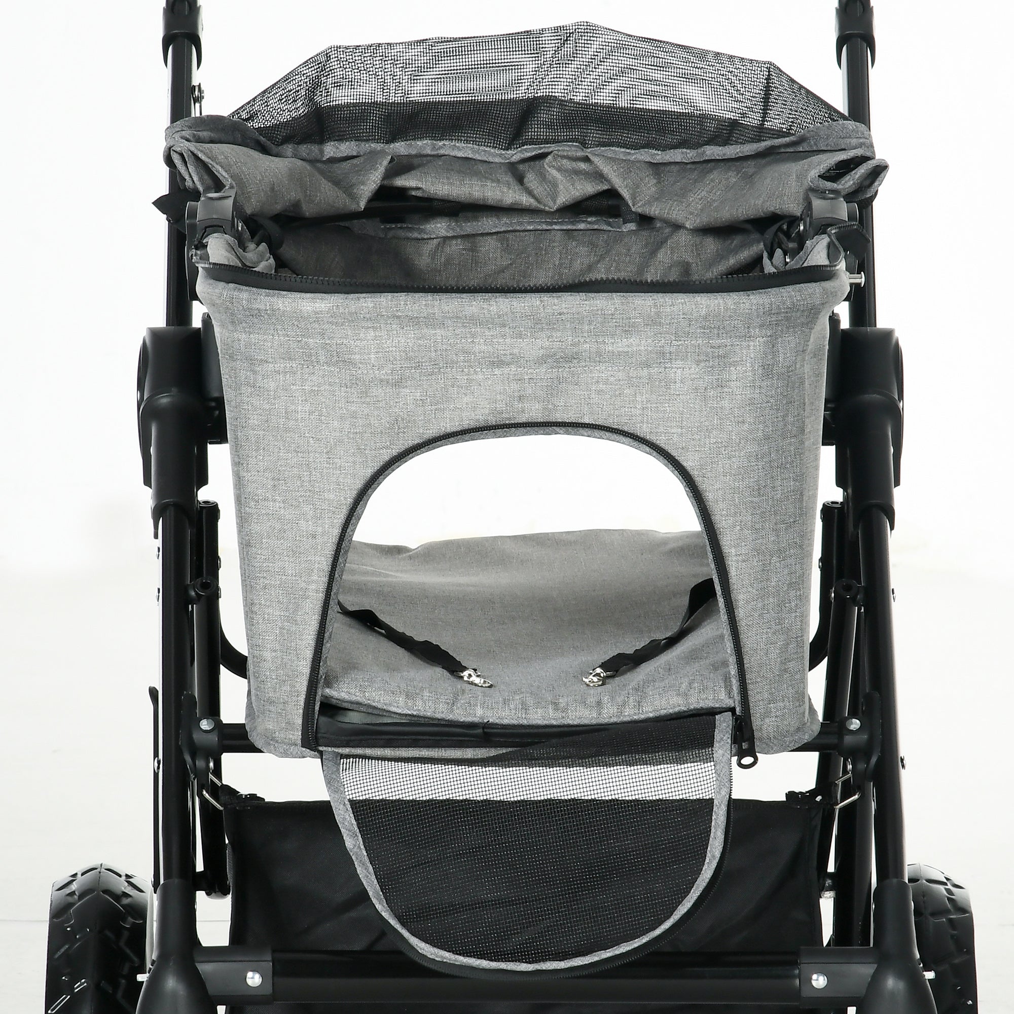 Kozy Dog Pram Pet Stroller for Small Dogs Cats, Foldable Dog Pushchair Trolley with Detachable Pet Carrier Bag, Shock Absorber, Adjustable Handlebar, Grey