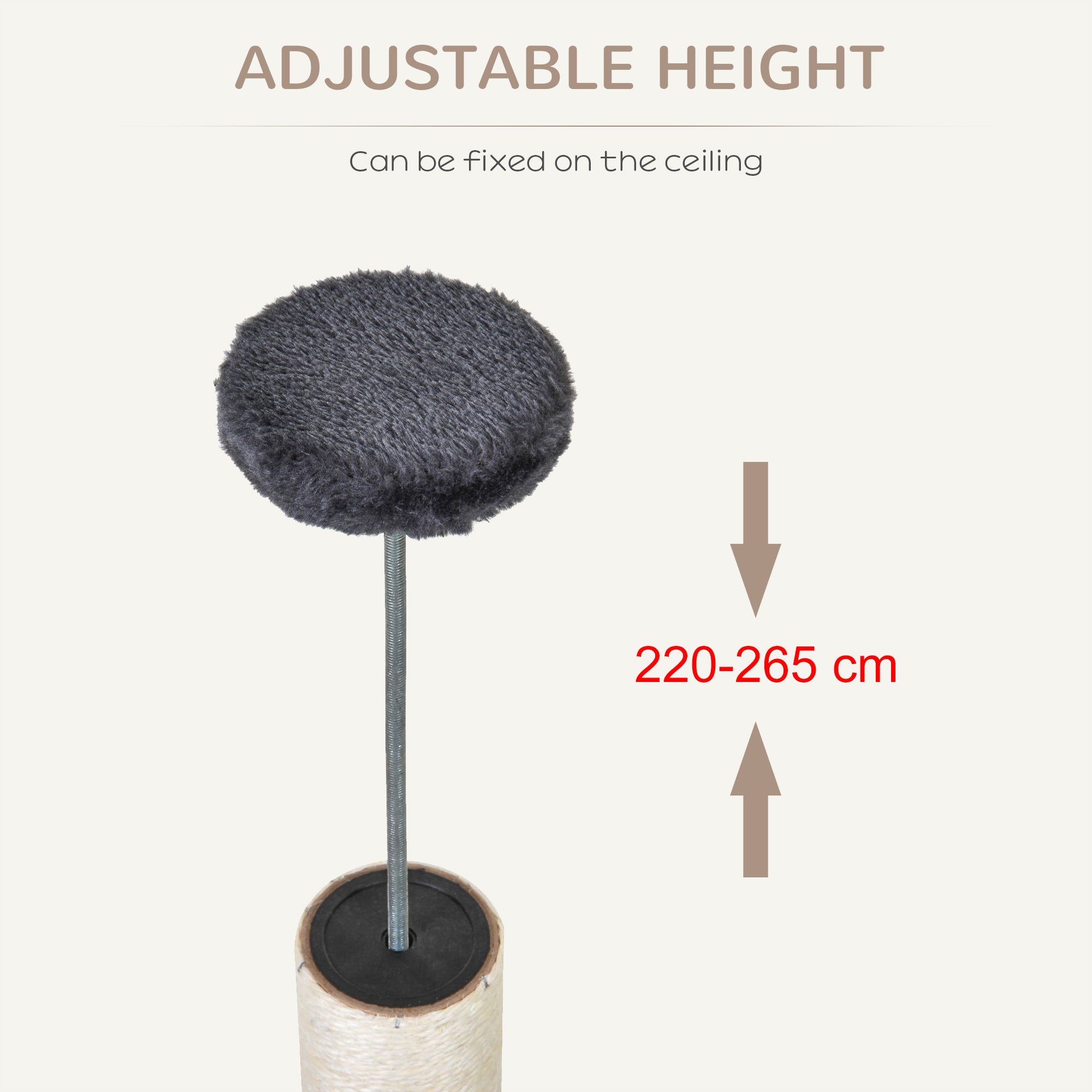 Kozy Floor to Ceiling Cat Tree for Indoor Cats Play Tower Climbing Activity Center Scratching Post Platforms Condo Adjustable Height 220-265cm Dark Grey