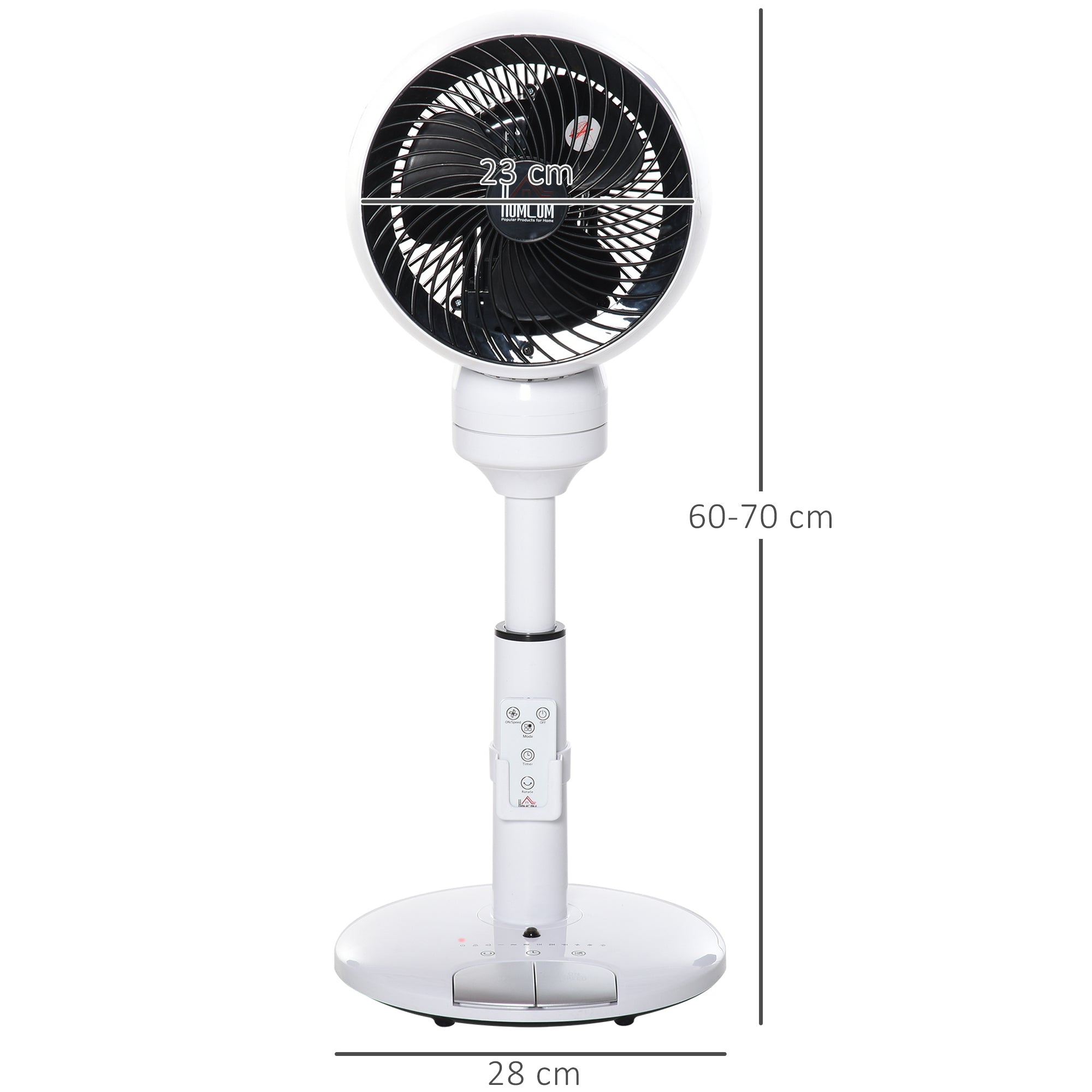 Kozy 9'' Air Circulator Fan 3 Speed 3 Mode, 70° Oscillation 90° Vertical Tilt, Height Adjustable, Remote Controller, for Living Room, Bedroom, Office, Black and White