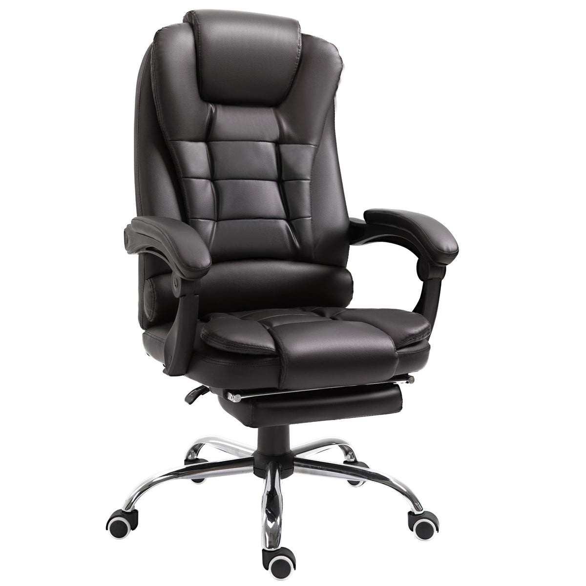 HOMCOM PU Leather Executive Office Chair, High Back Swivel Chair with Retractable Footrest, Adjustable Height, Reclining Function, Brown | Aosom UK