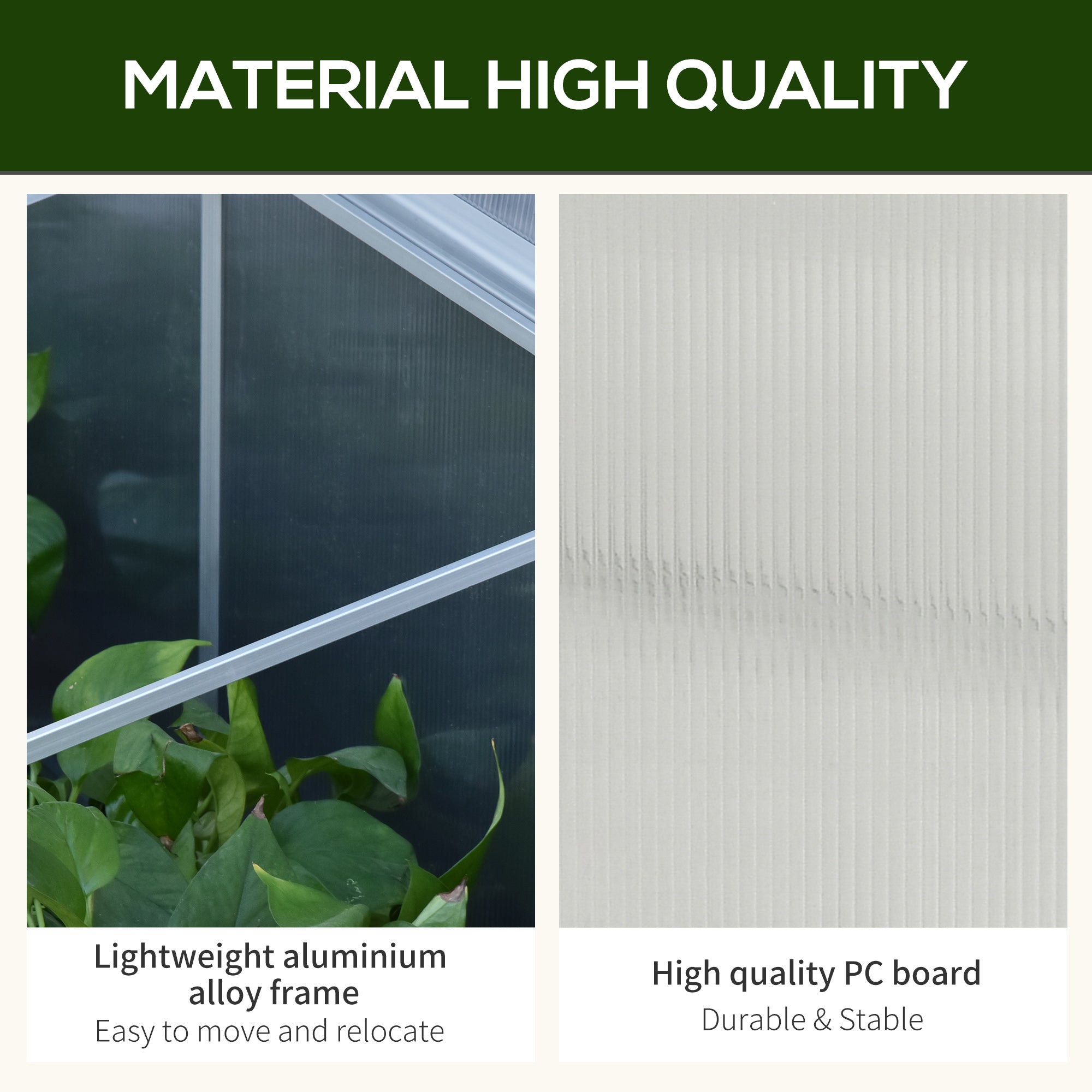 Outsunny Outdoor Greenhouse Polycarbonate Grow House Flower Vegetable Plants Raised Bed Garden Aluminium Cold Frame 180 x 51 x 51 cm