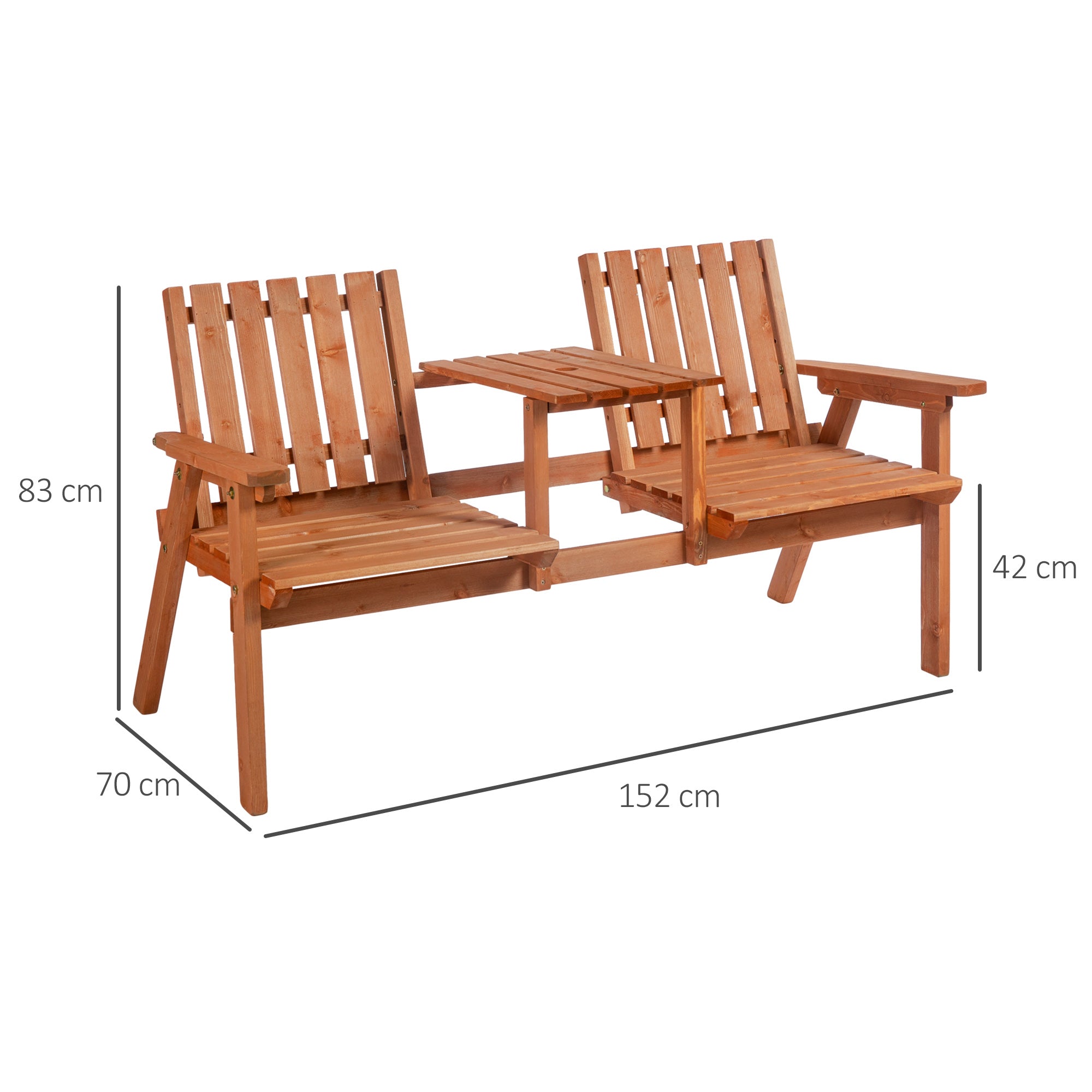 Kozy 2-Seater Fir Wood Bench w/ Centre Table