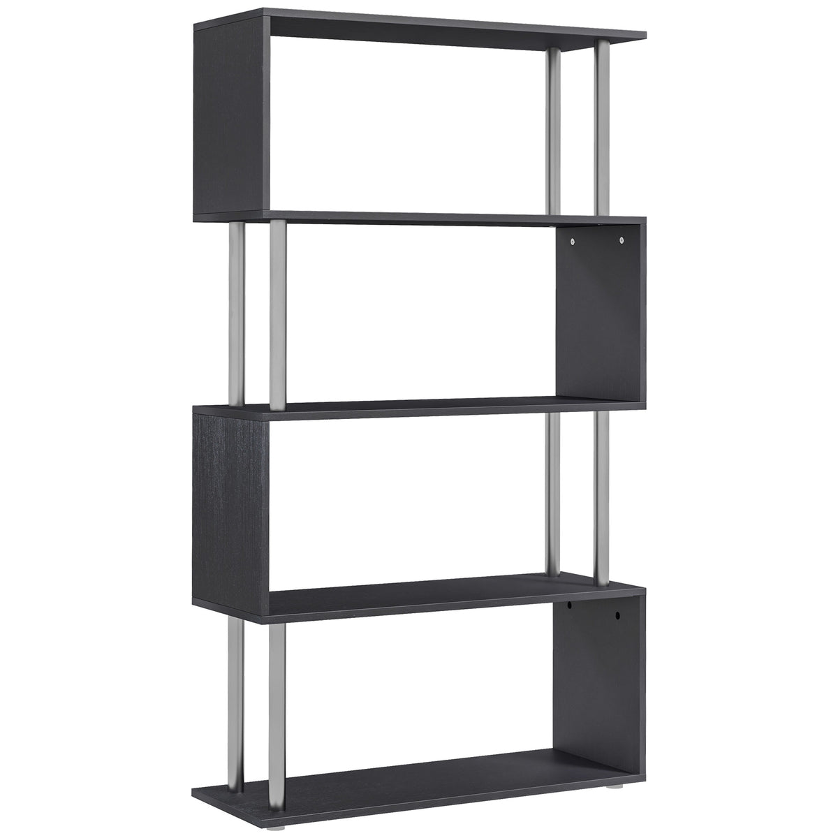 Kozy S Shape Bookcase, 5 Tiers Bookshelf, Modern Freestanding Storage Shelf for Home Office, Study, Living Room, 80 x 30 x 145cm Black