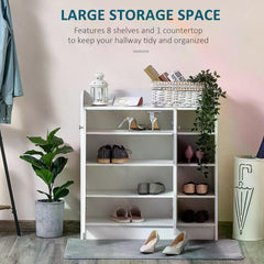 HOMCOM Large Shoe Storage Cabinet, Hallway Organiser with 2 Doors & 4 Adjustable Shelves, Sleek White