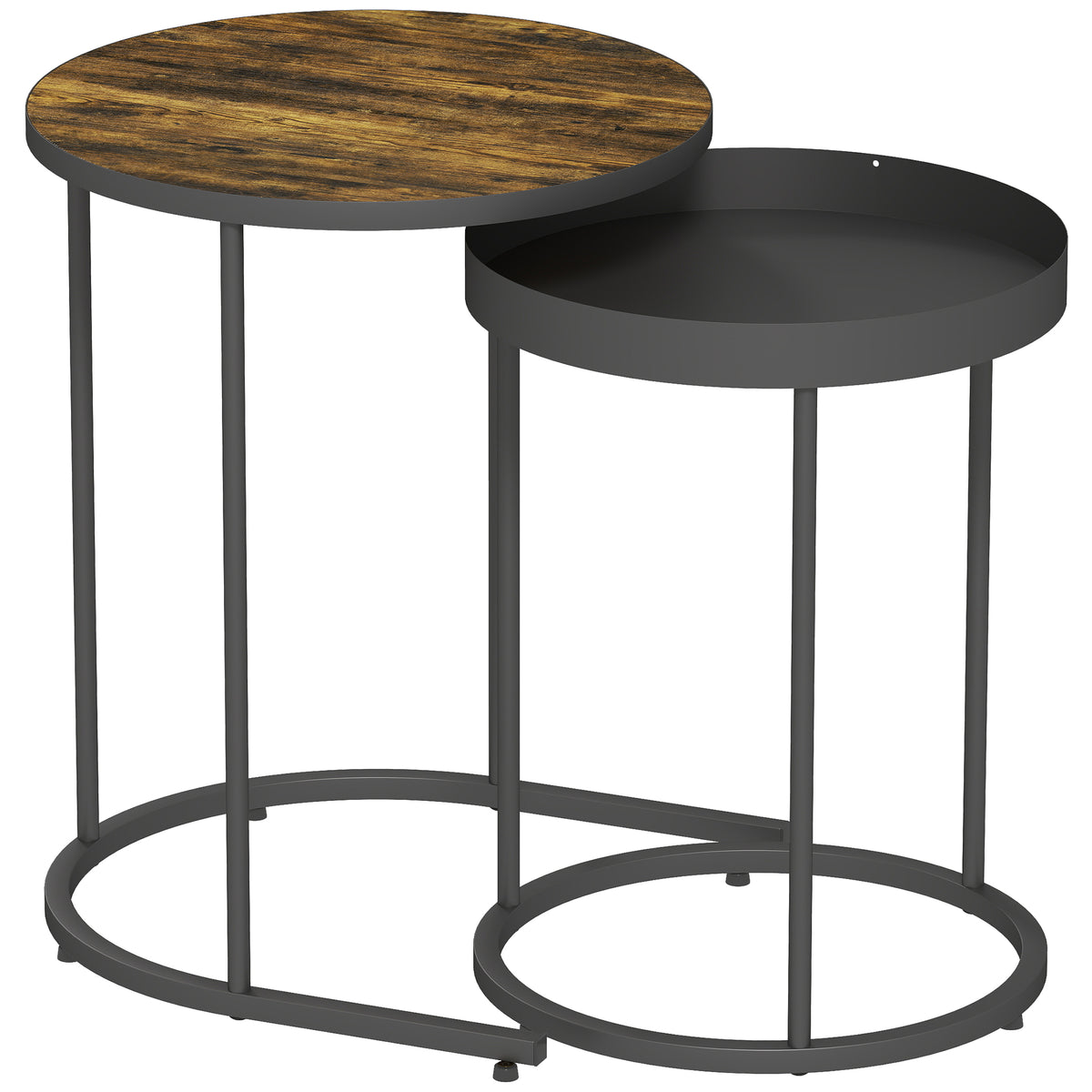 Kozy Round Nesting Side Table Set of 2 - Rustic Brown