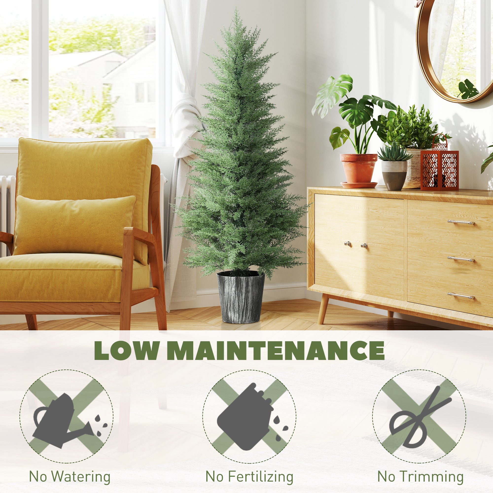 Kozy - 135cm Artificial Cypress Trees Set of 2, UV Resistant Artificial Plants with Decorative Pot, Fake Plants for Indoor Outdoor Decor, Green