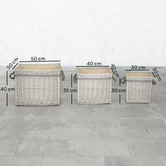 Kozy - Set of 3 Log Baskets for Wood Burner Indoor, Round Storage Basket with Lining and Rope Handles for Fireside Storage, Blankets, Beige