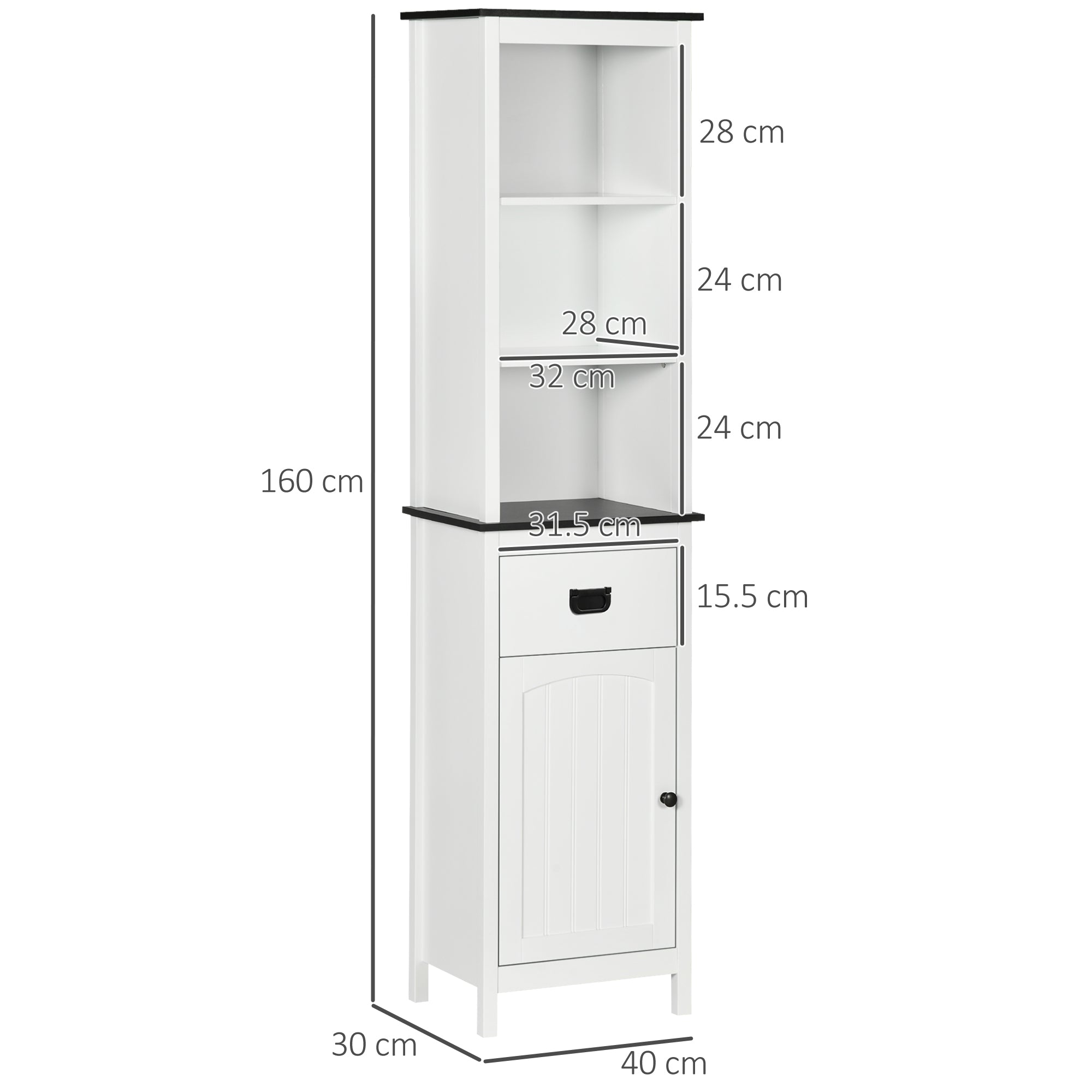 Kozy Tall Bathroom Cabinet, Freestanding Tallboy Storage Unit with Drawer and Adjustable Shelf for Living Room, White