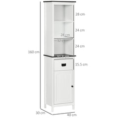 Kozy Tall Bathroom Cabinet, Freestanding Tallboy Storage Unit with Drawer and Adjustable Shelf for Living Room, White