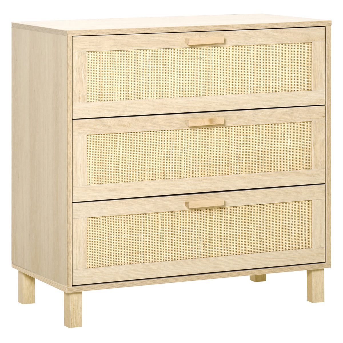 Kozy Rattan Bedroom Chest of Drawers, 3 Drawers Storage Unit, Boho Dresser for Living Room, Hallway, Natural