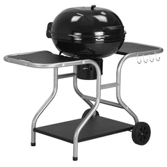 Kozy Portable Charcoal Kettle Grill Outdoor Barbecue Trolley BBQ Heat Smoker Grilling with 2 Wheels, Storage Shelf and 4 Hooks, Free Standing, Black