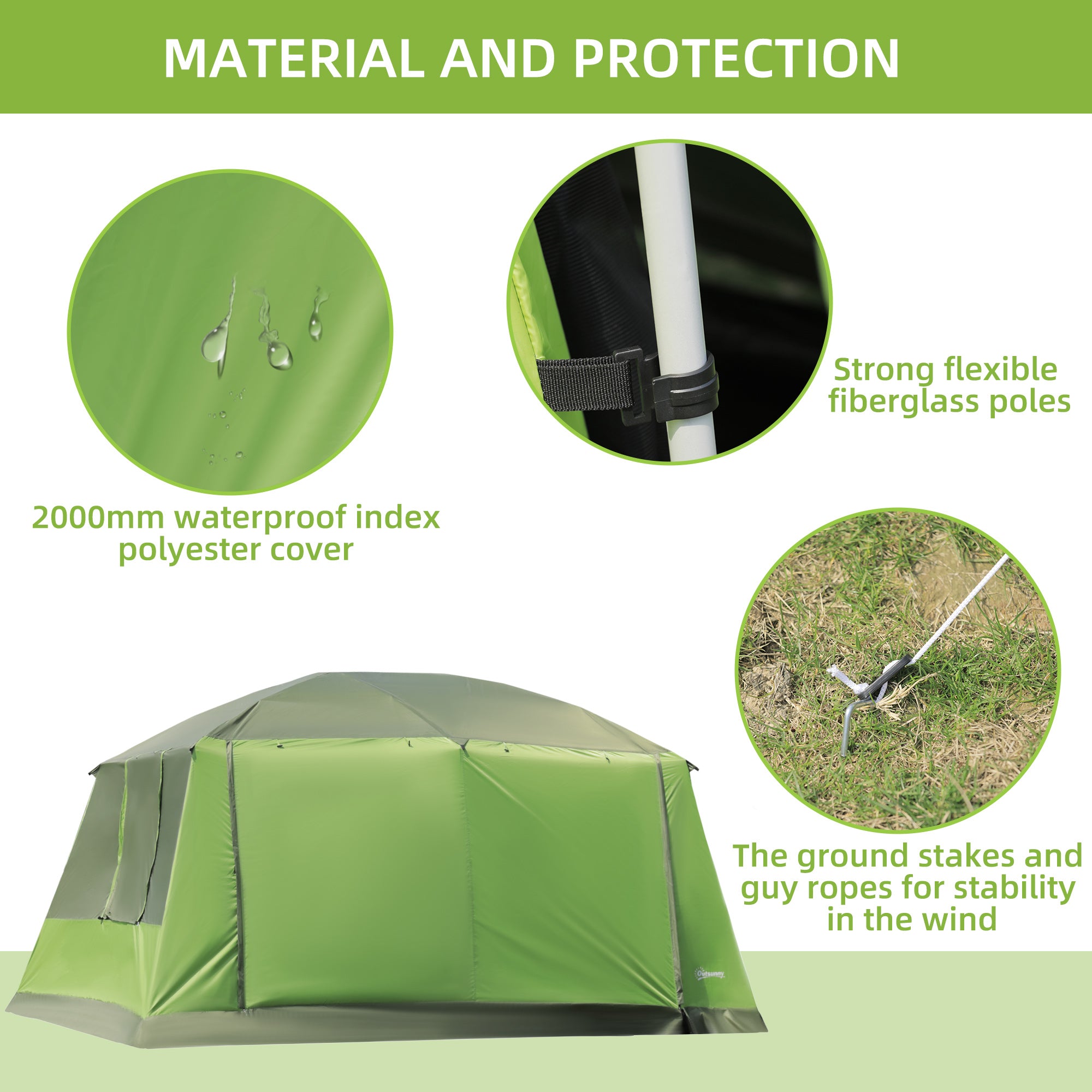 Kozy Tunnel Tent Camping Shelter w/ Porch, Two Rooms, Lamp Hook, Portable Carry Bag