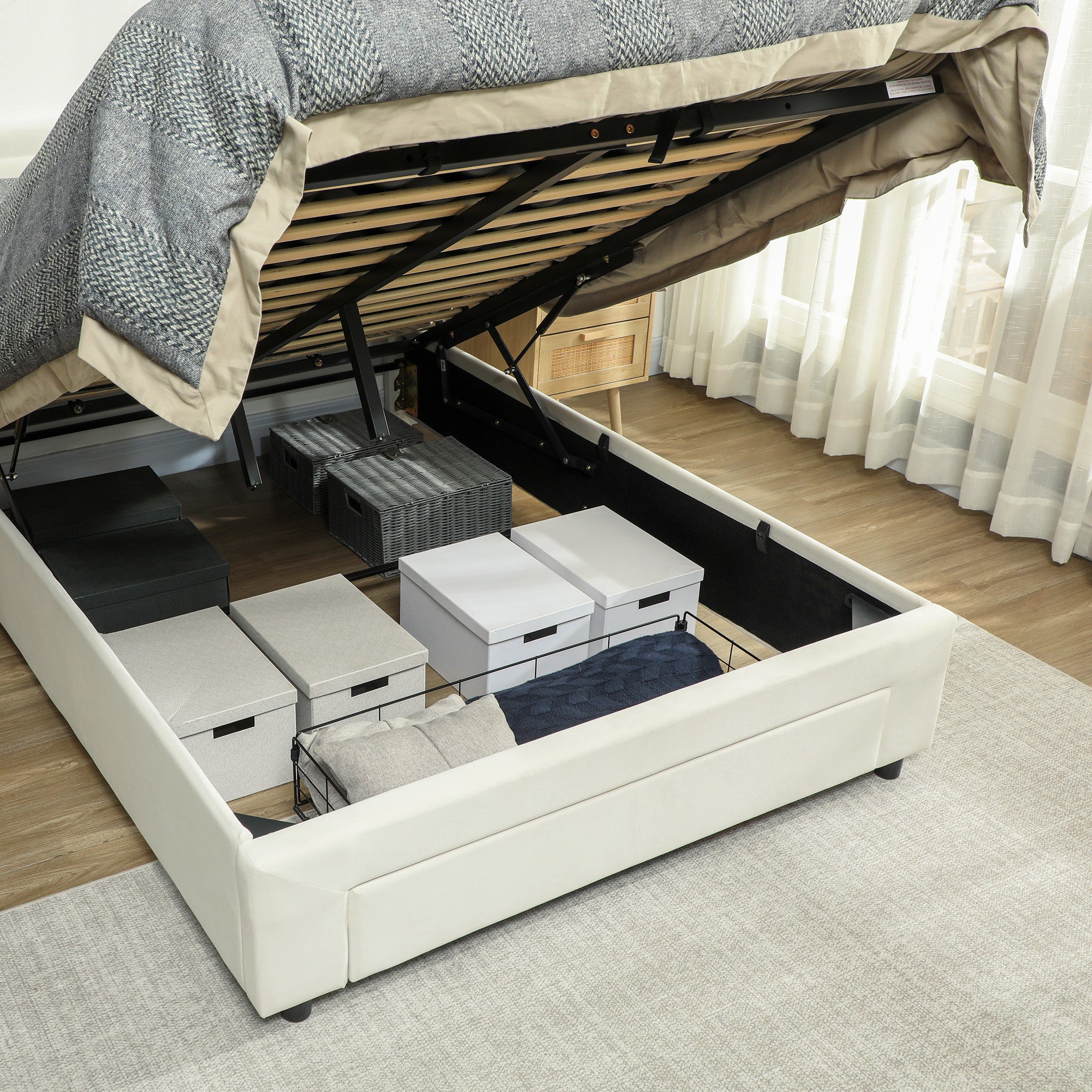 Kozy - Double Ottoman Bed Frame, with Front Drawer - Cream