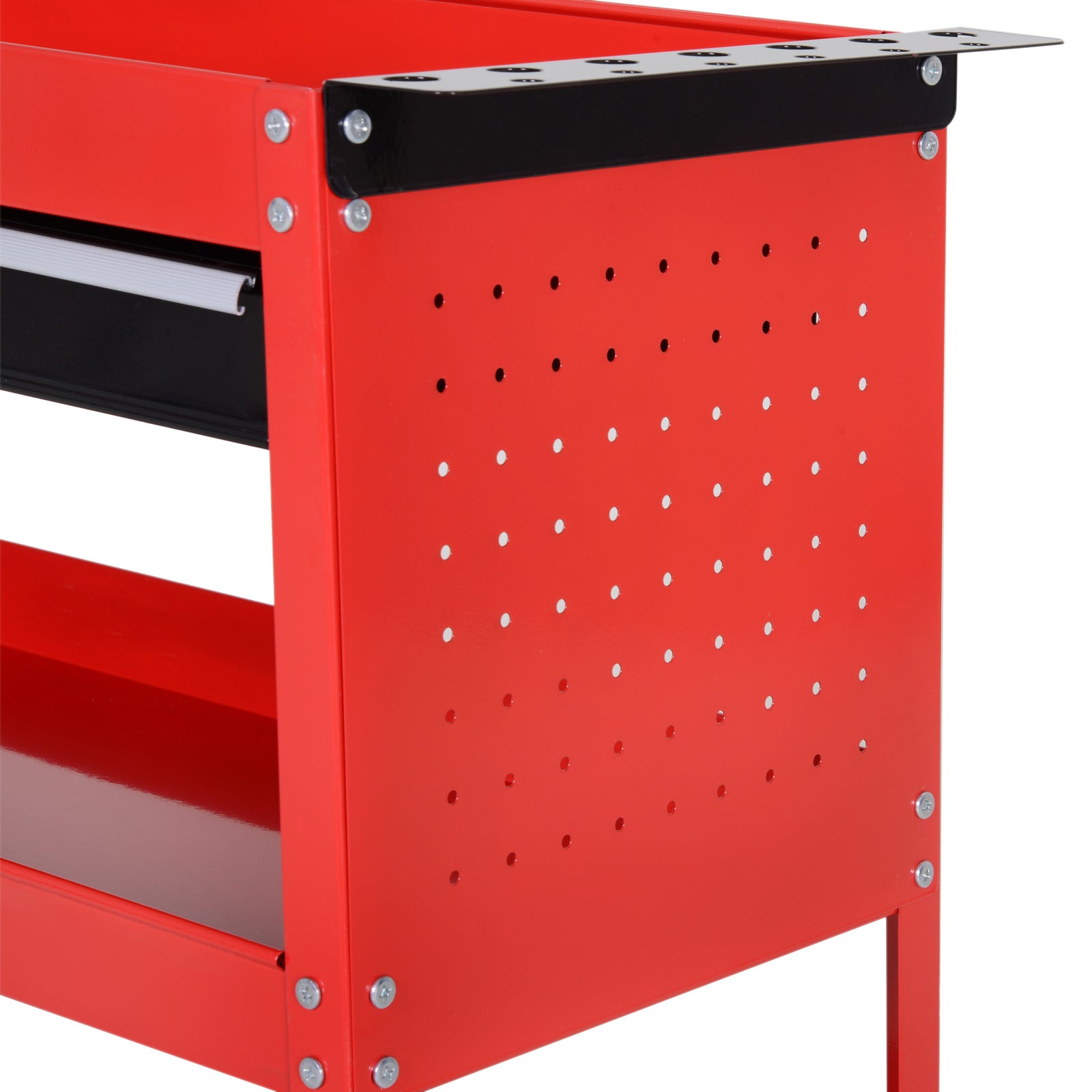 Kozy 3-Tier Tool Trolley Cart Storage Shelf Roller Cabinet DIY Box Garage Workshop with Drawer Red