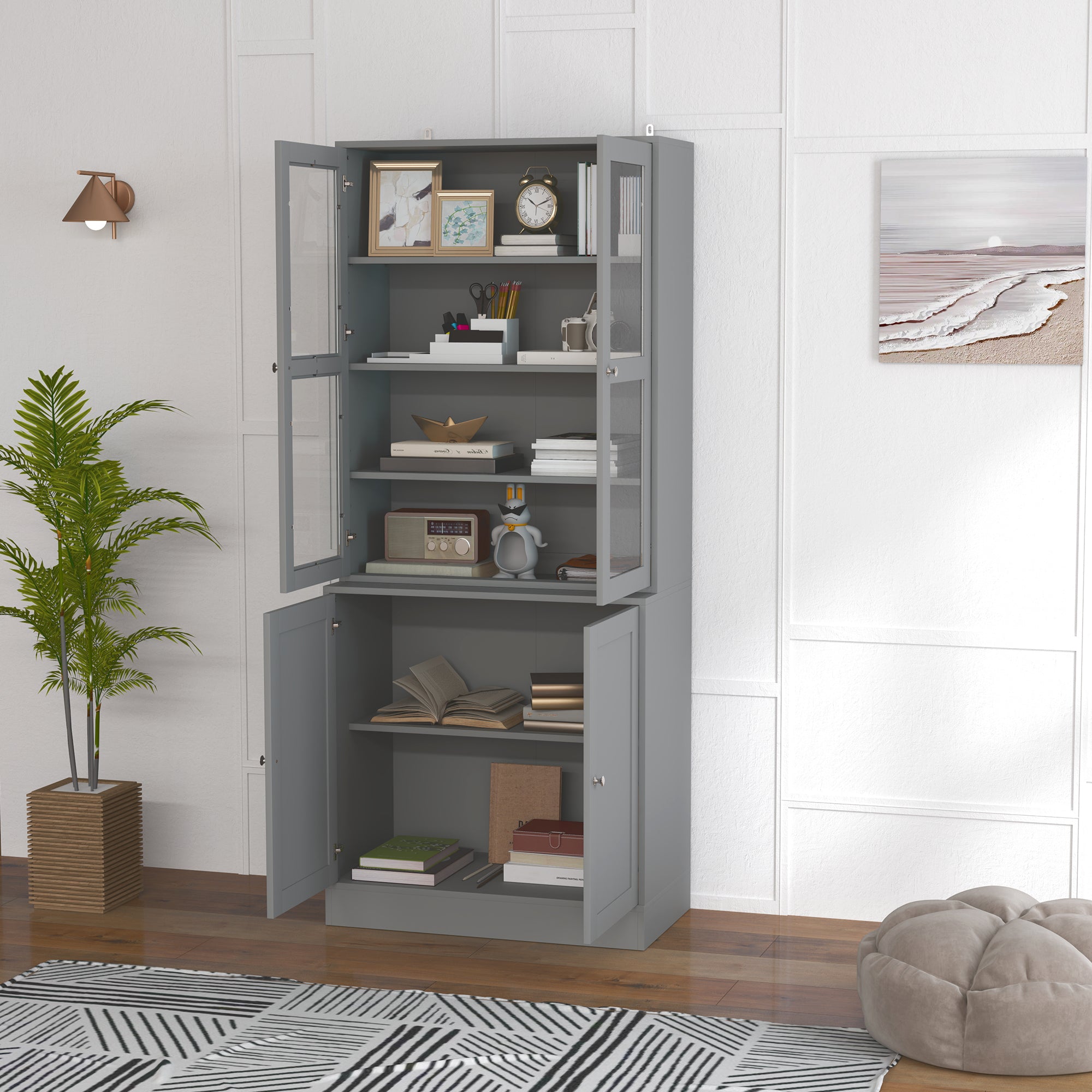 Kozy Double Storage Display Cabinet - Grey