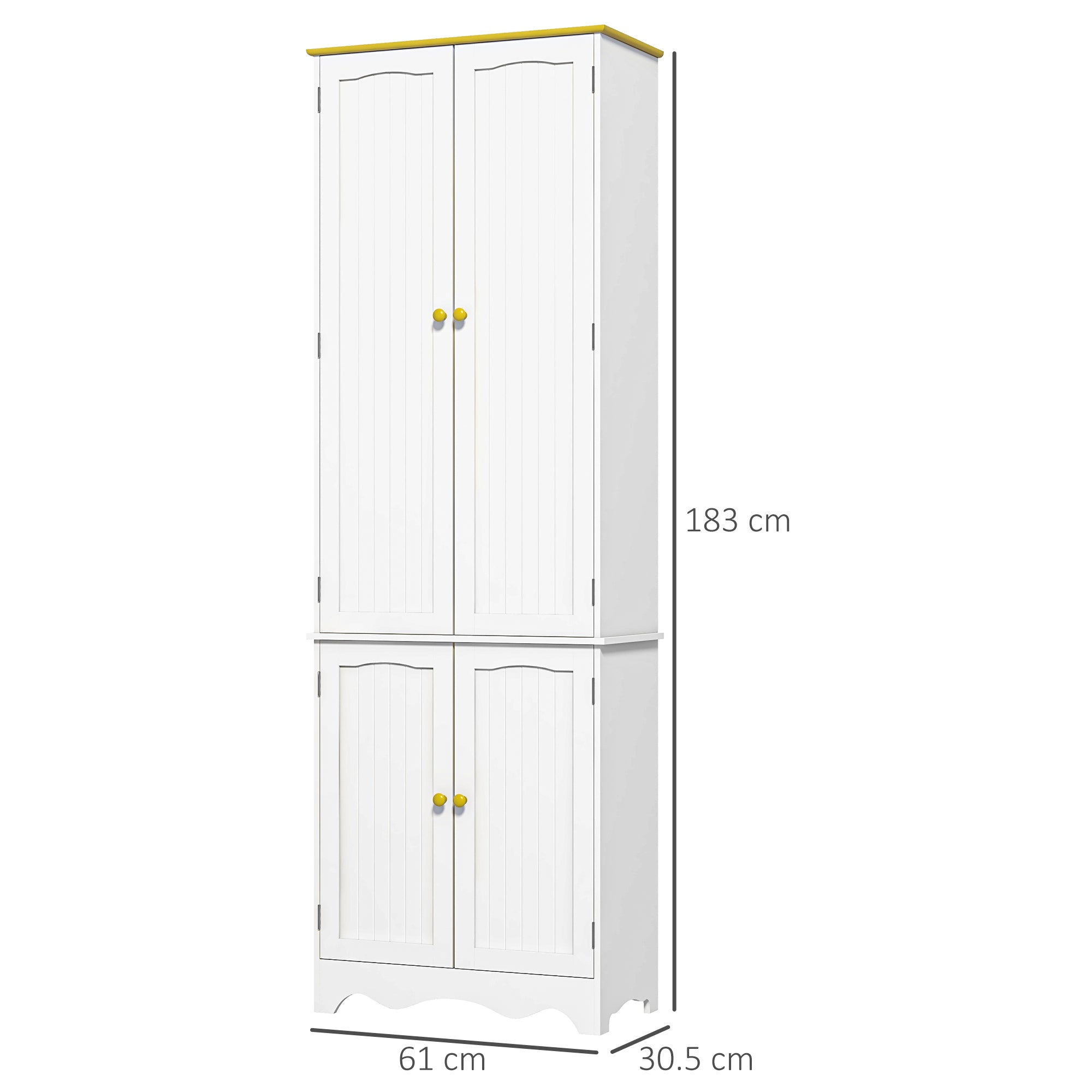 Kozy Freestanding 4-Door Kitchen Cupboard, Storage Cabinet Organizer with 4 Shelves, White