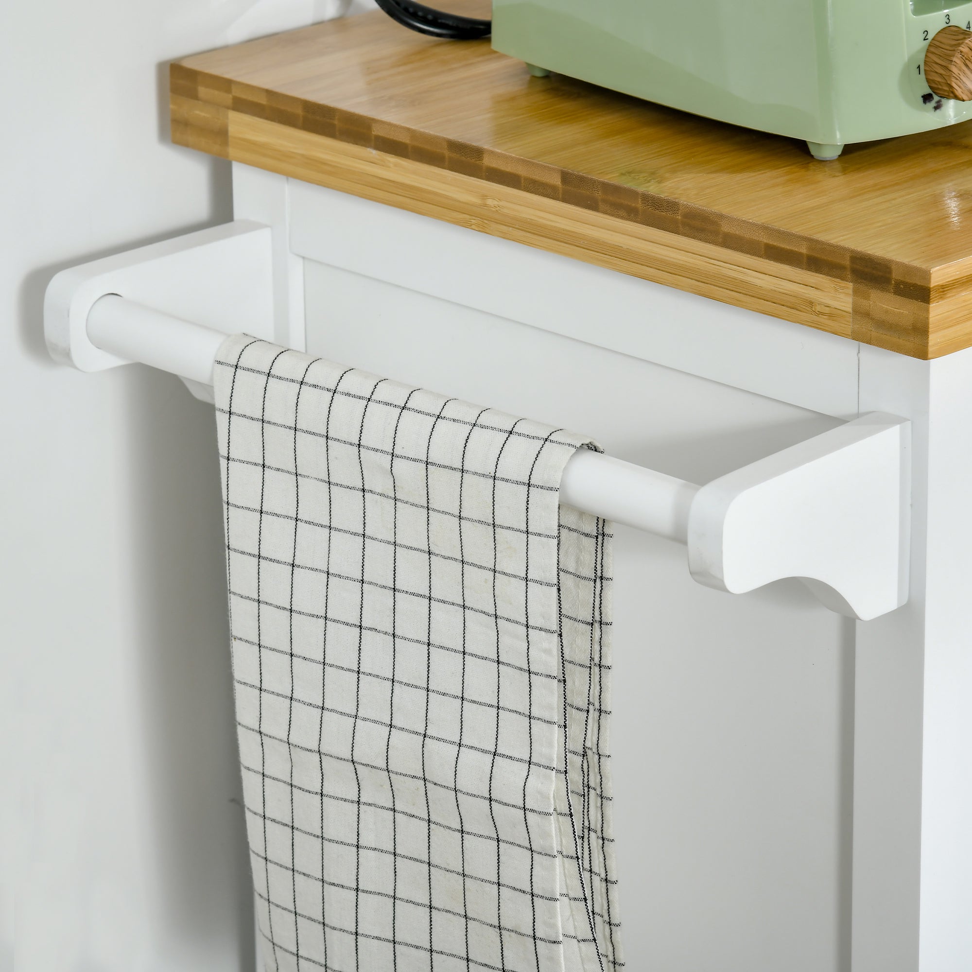 Kozy Kitchen Cart Storage Trolley Wooden Cabinet with Drawer Cupboard Towel Rail White