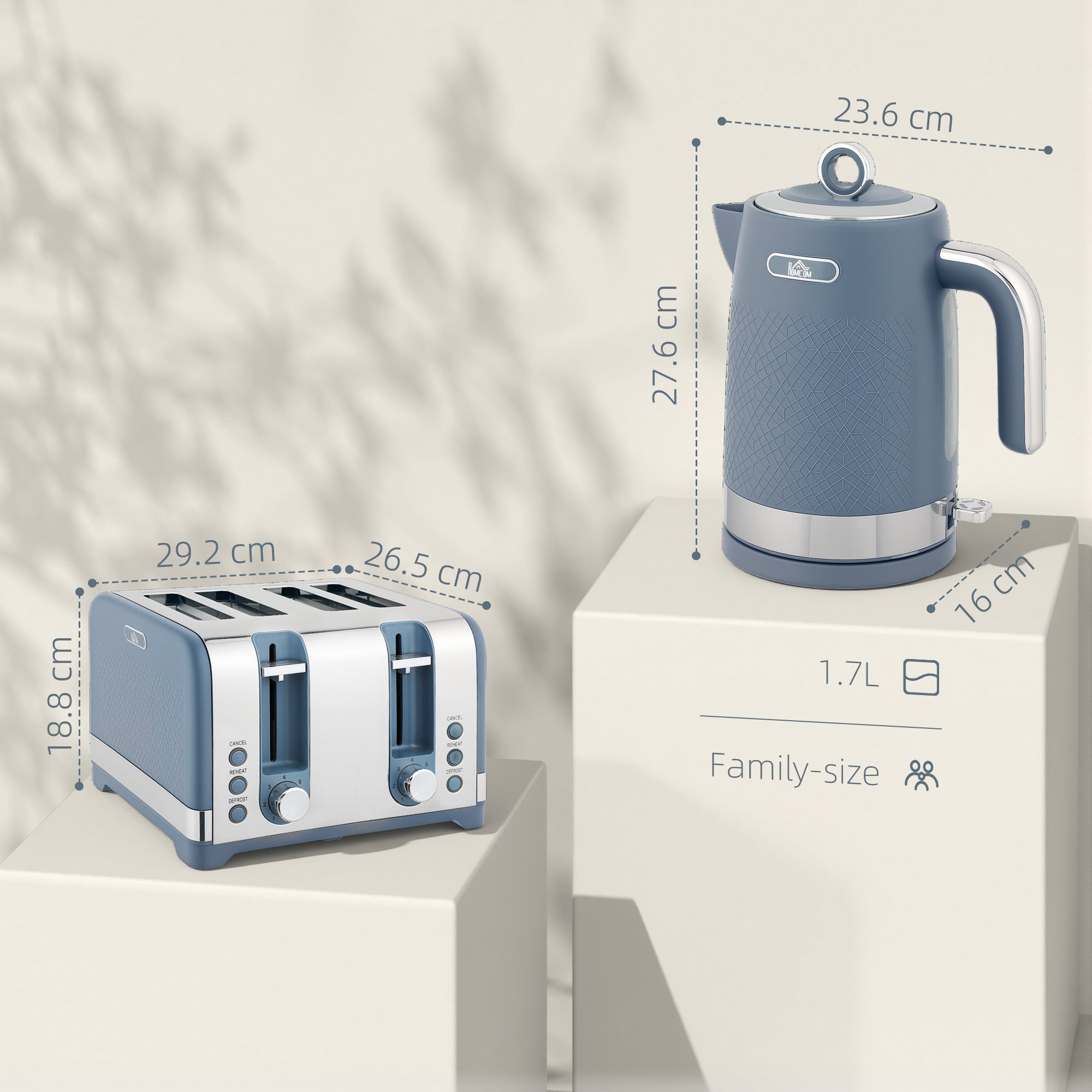 Kozy Sleek Textured Kettle and Four-Slice Toaster Set - Blue