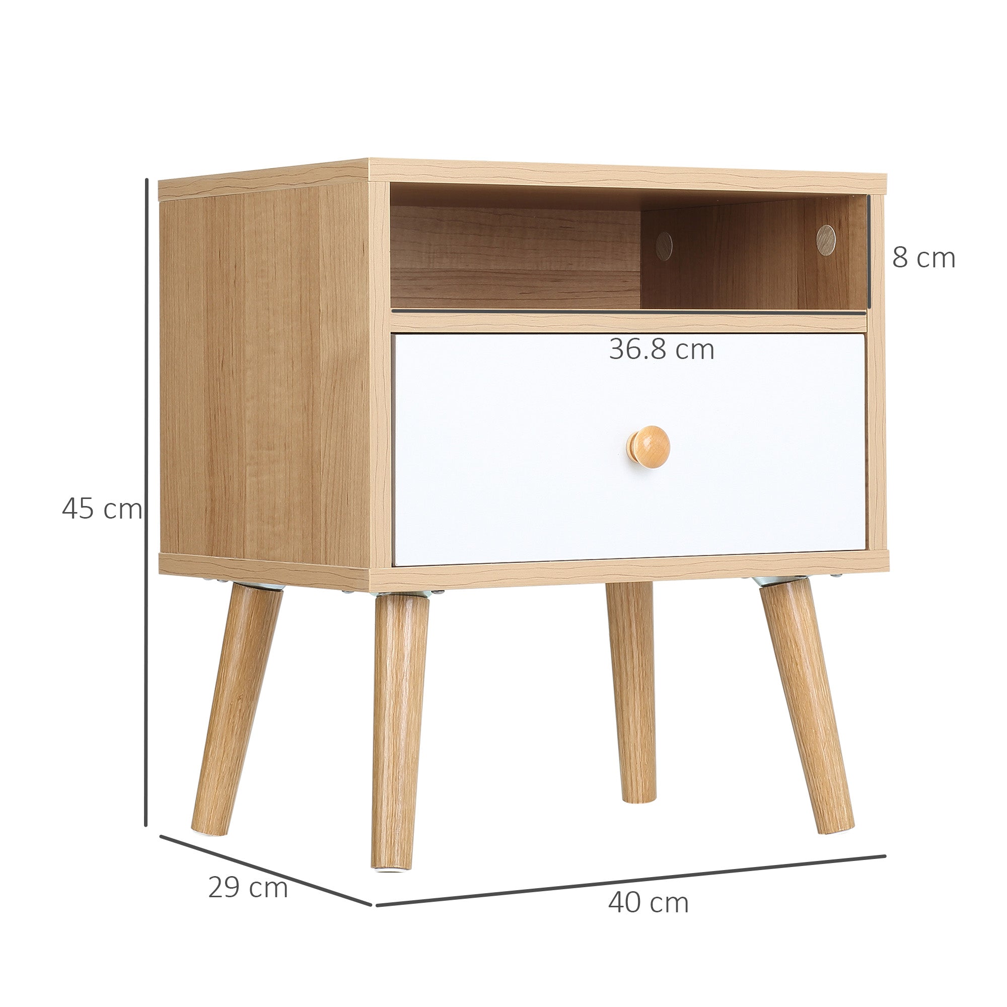 Kozy Bedside Table, Bedside Cabinet with Drawer and Shelf, Modern Nightstand, End Table for Living Room, Bedroom, Natural