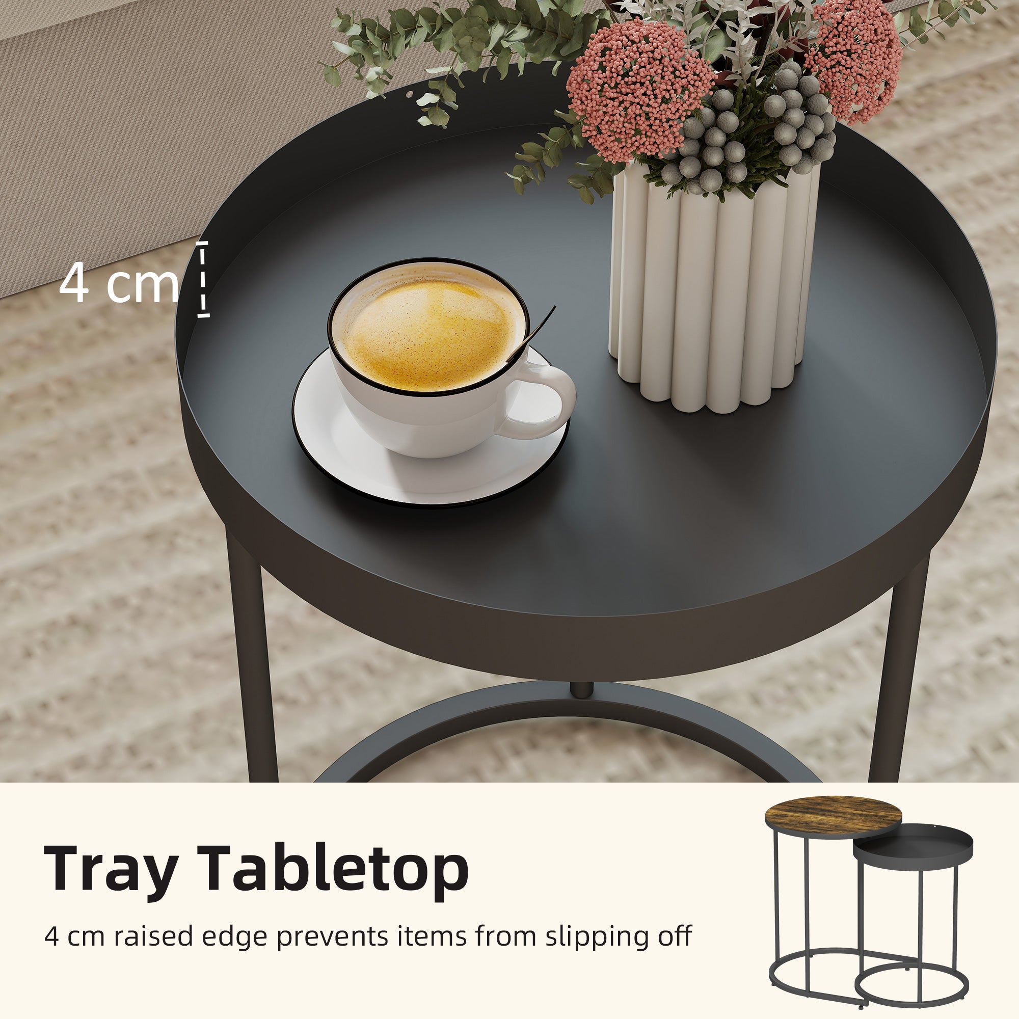 Kozy Round Nesting Side Table Set of 2 - Rustic Brown