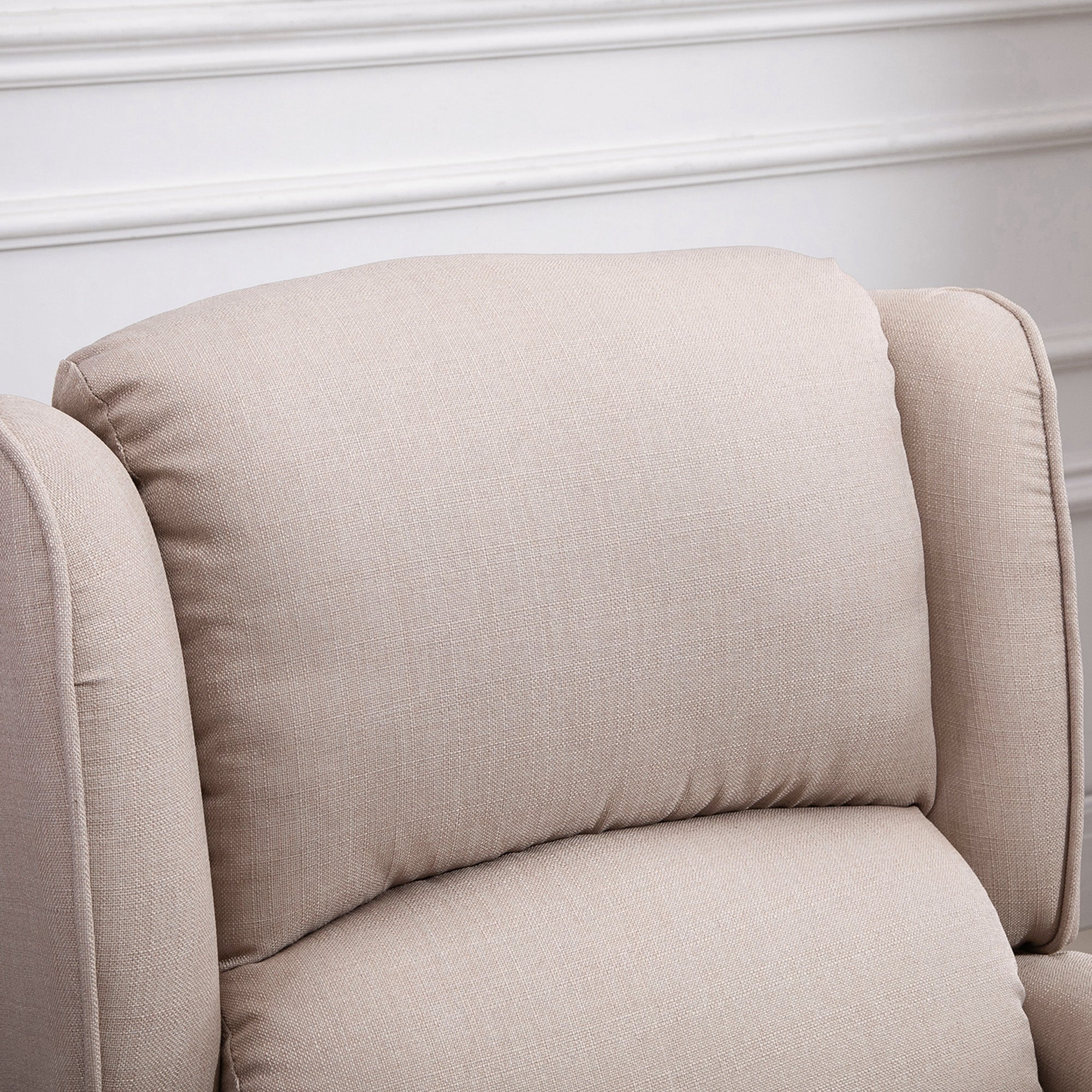 Kozy Heated Massage Reclining Armchair Thick Sponge Padded Linen Upholstery Metal Wood Frame Home Luxury Relaxation Beige