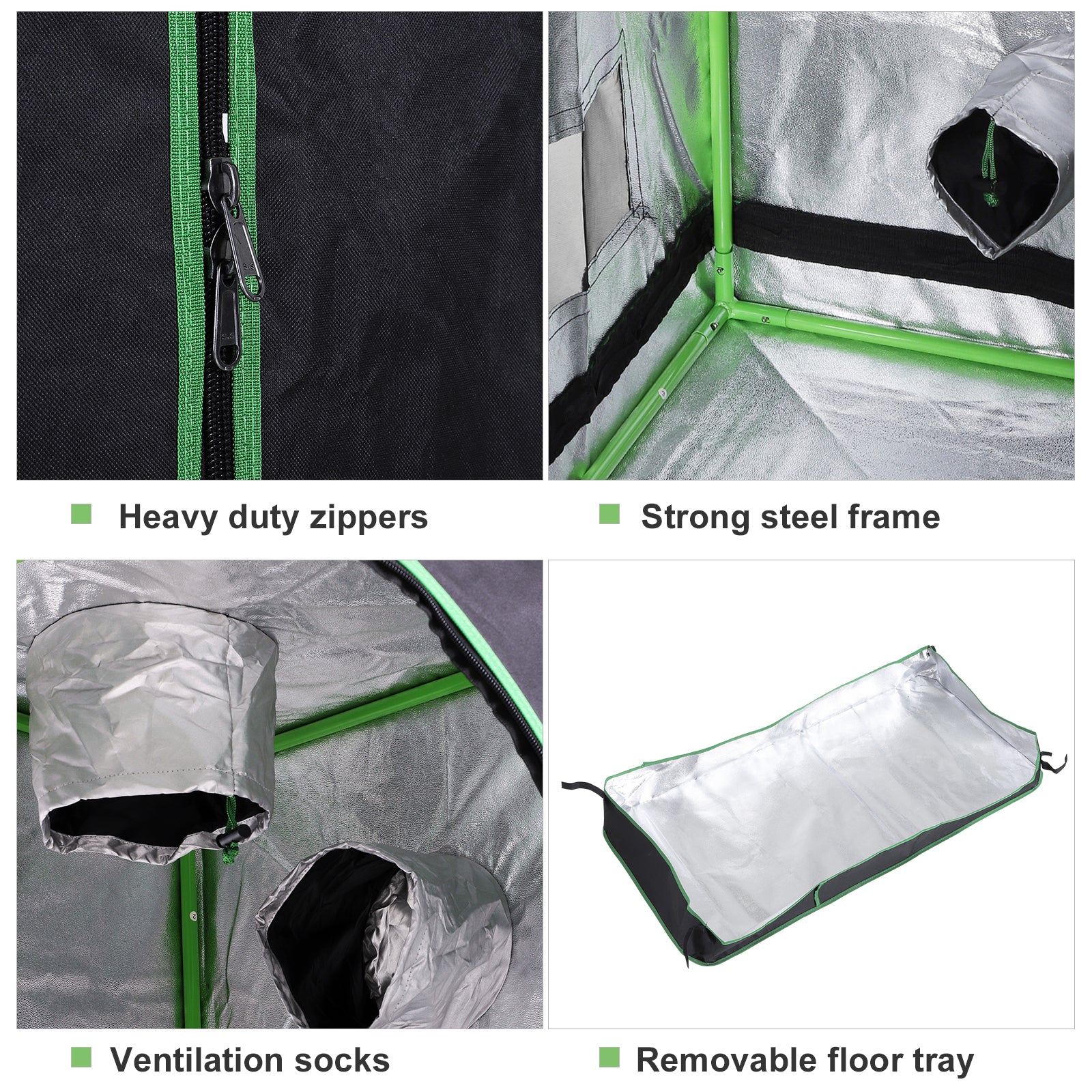 Kozy Grow Tent Reflective Mylar Hydroponic with Adjustable Vents and Floor Tray for Indoor Plant Growing, 60 x 60 x 140 cm (24.5" x 24.5" x 55")