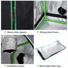 Kozy Grow Tent Reflective Mylar Hydroponic with Adjustable Vents and Floor Tray for Indoor Plant Growing, 60 x 60 x 140 cm (24.5" x 24.5" x 55")