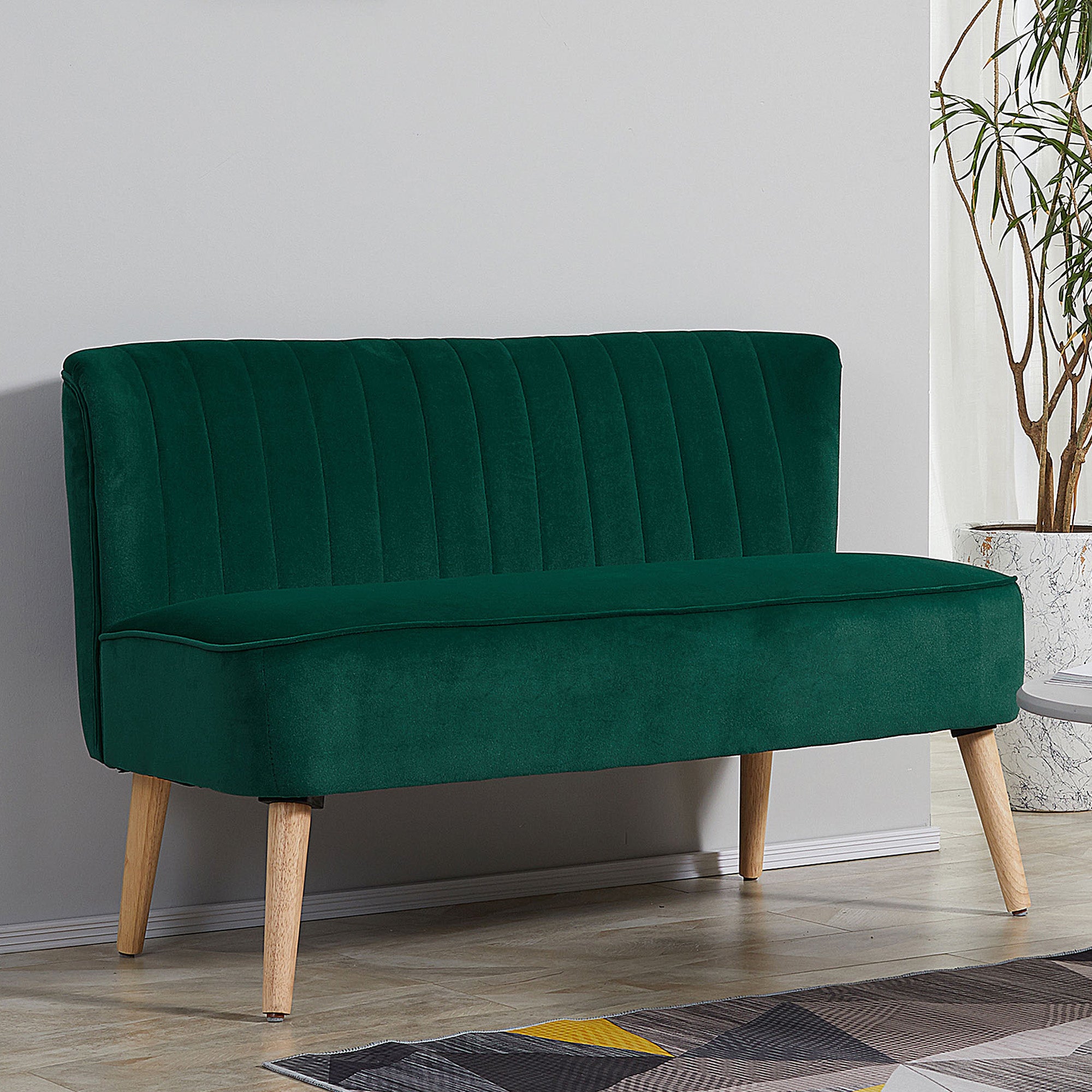 Kozy - Modern Velvet Double Seat Sofa w/ Wood Frame Foam Padding High Back Soft Comfortable Compact Couch Green