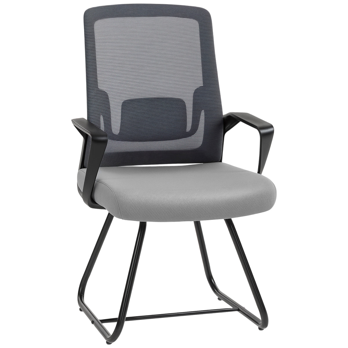 Kozy Desk Chair No Wheels, Office Chair with Mesh Back, Lumbar Support, Metal Base for Waiting Room, Conference Room, Dark Grey