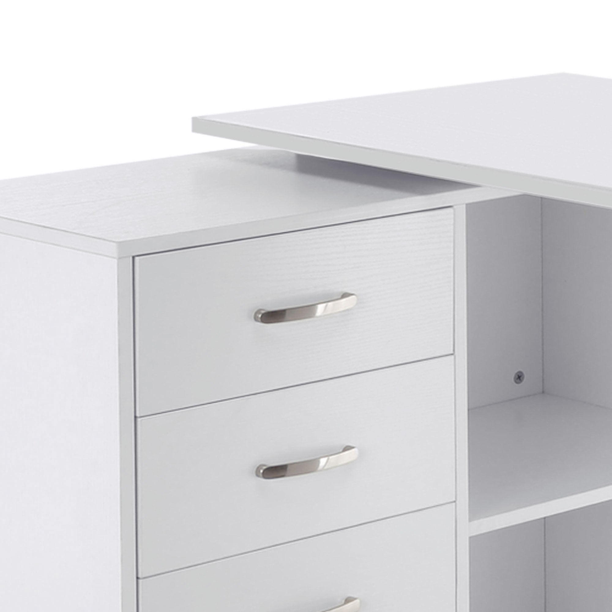 HOMCOM Computer Desk Table Workstation Home Office L Shape Drawer Shelf File Cabinet White