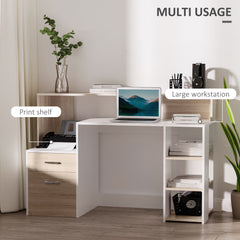 Kozy Computer Desk with Drawers and Storage Shelves, Office Desk Writing Table with Printer Stand, Large Workstation for Study Play Work Home Office, 137 x 55 x 92cm, Oak