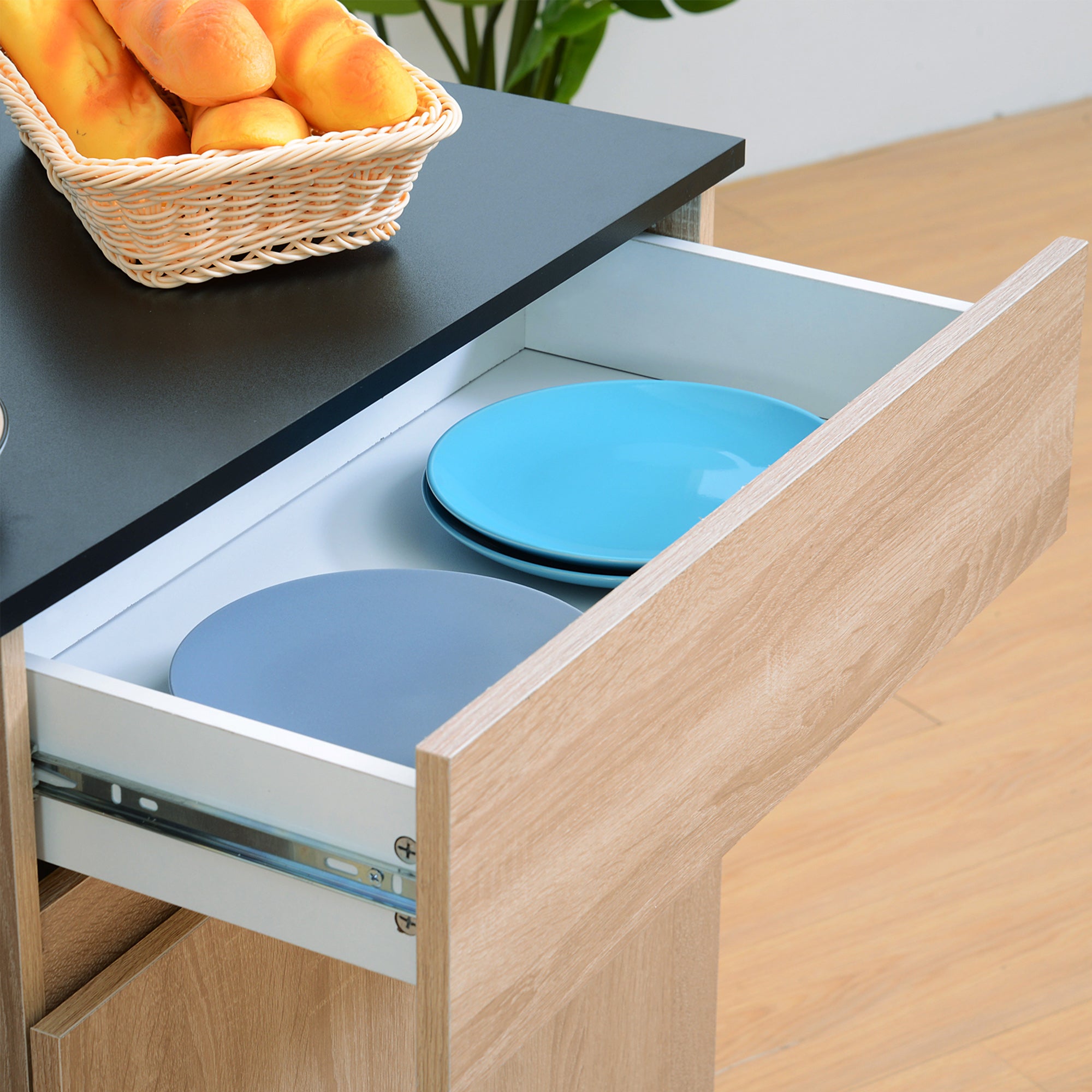 Kozy Kitchen Storage Trolley Cart Cupboard Rolling Island Shelves Cabinet With Door and Drawer Locking Wheels