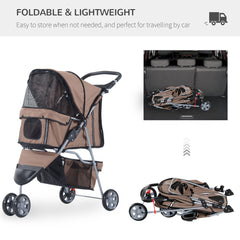 Pawhut Dog Pram Pet Travel Stroller Dog Pushchair W/Three Wheels