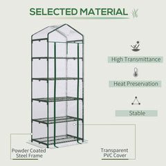 Kozy 5 Tier Mini Greenhouse, Small Walk-in Greenhouse with Reinforced Plastic Cover, Garden Grow House with Roll Up Door and Shelves, 69 x 49 x 193cm, Green