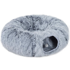 Kozy - 2-in-1 Donut Cat Tunnel with Washable Bed, Play Tunnel Bed with Toy Ball and Door Hole for Indoor Cats, Light Grey