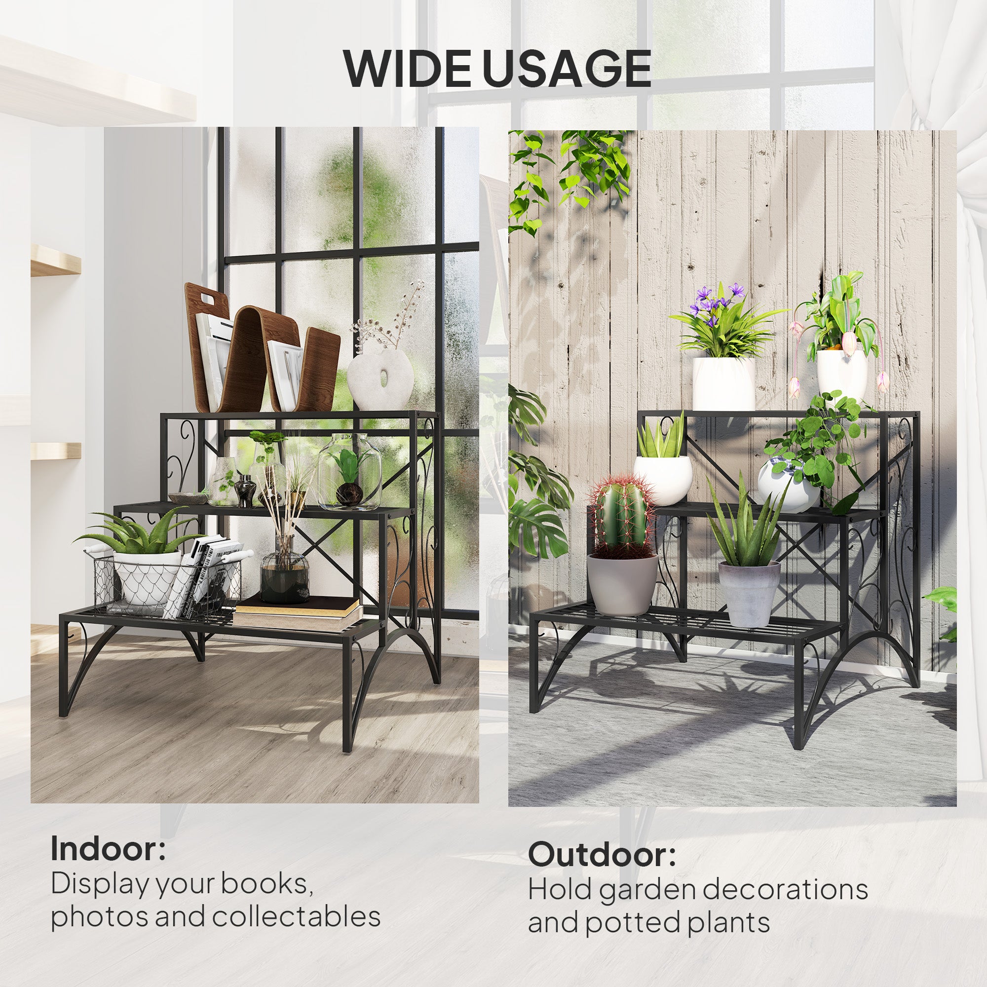 Kozy - Three-Tier Decorative Metal Plant Stand - Black