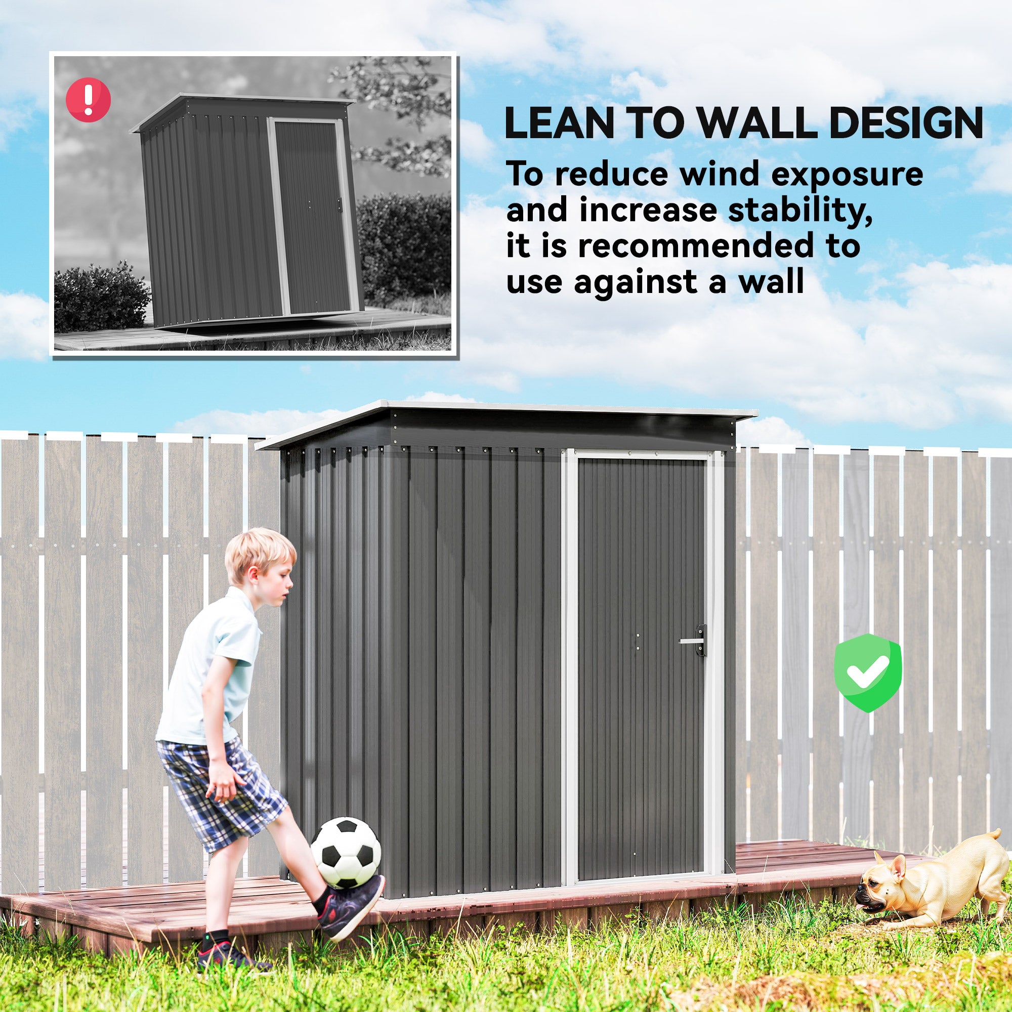 Kozy - 5x3 Storage Shed with Sliding Door and Sloped Roof for Garden, Light Grey
