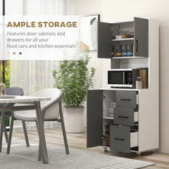 Kozy Modern Kitchen Cupboard with Storage Cabinets, 3 Drawers and Open Countertop for Living Room, Grey