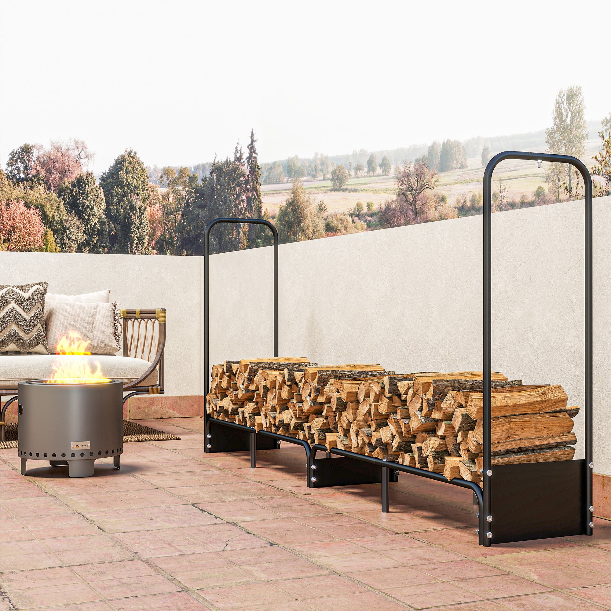 Kozy 8.5ft Firewood Rack, Heavy Duty Log Storage Holder with Waterproof 600D Oxford Log Cover for Fireplace Fire Pits Outdoor Patio Wood Storage, 300 kg Large Capacity, Black