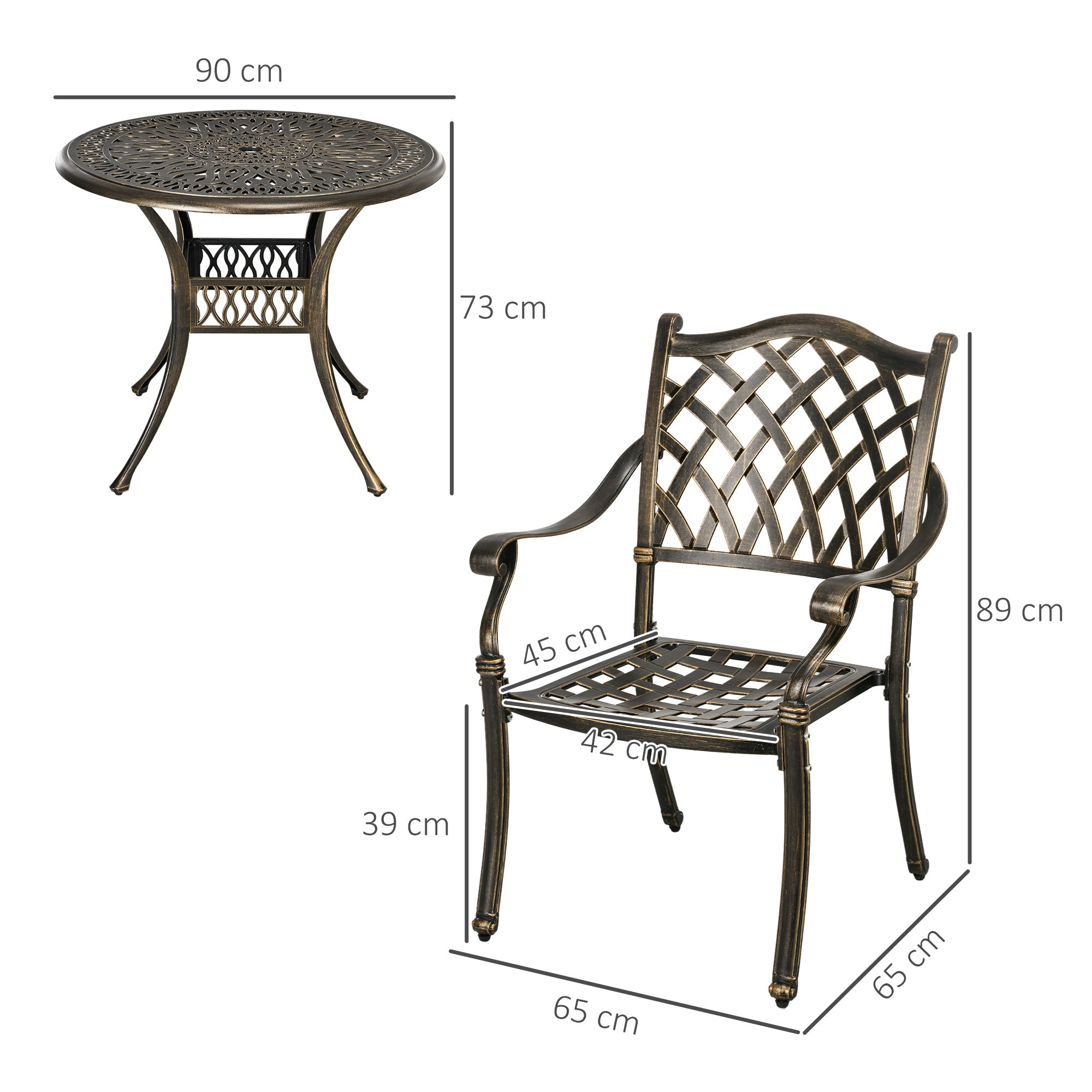 Kozy 5-Piece Outdoor Furniture Dining Set, Cast Aluminum Conversation Set Includes 4 Chairs and 90cm Round Table with 50mm Umbrella Hole for Patio Garden Deck, Flower Design