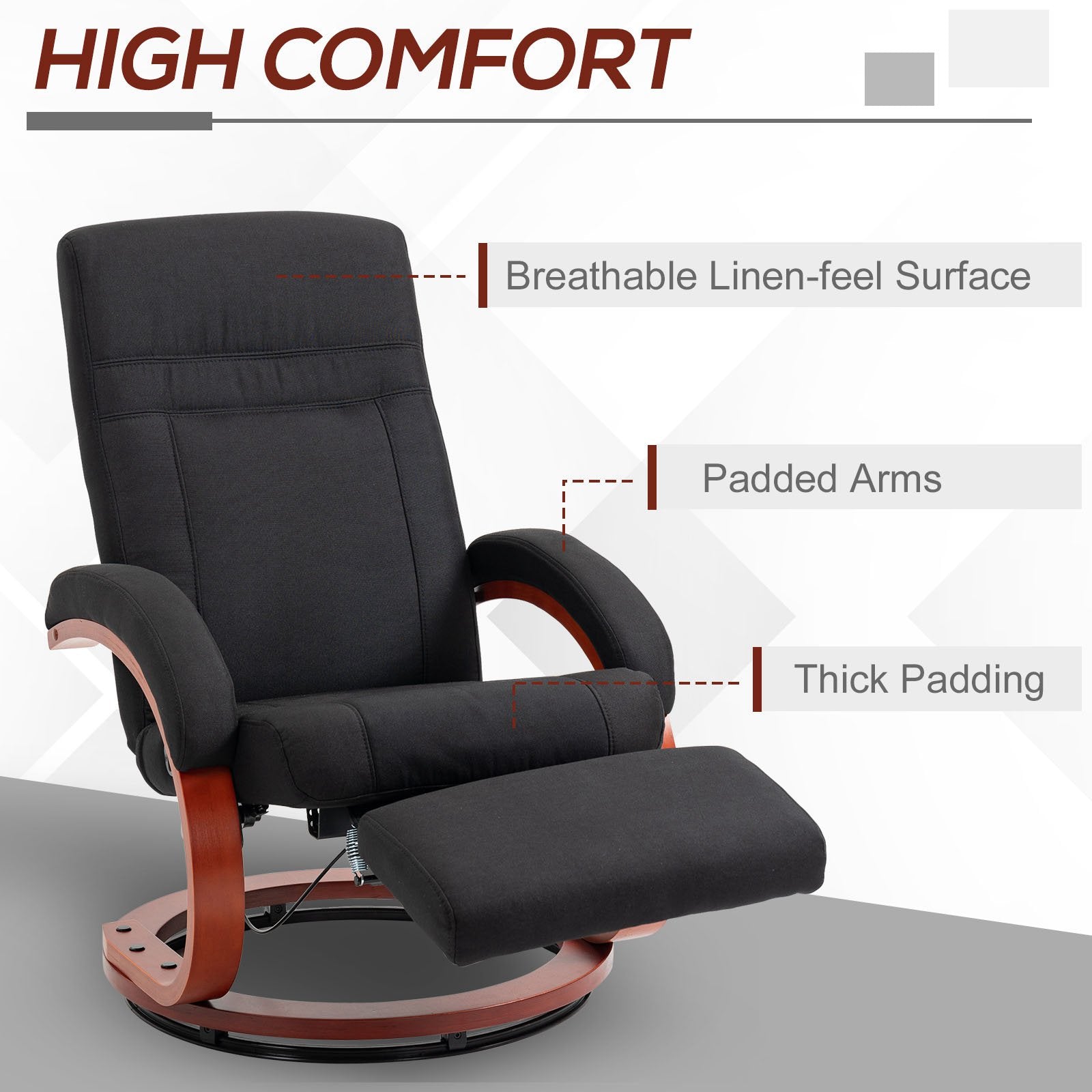 Kozy - 135° Manual Reclining Swivel Chair, with Footrest - Black
