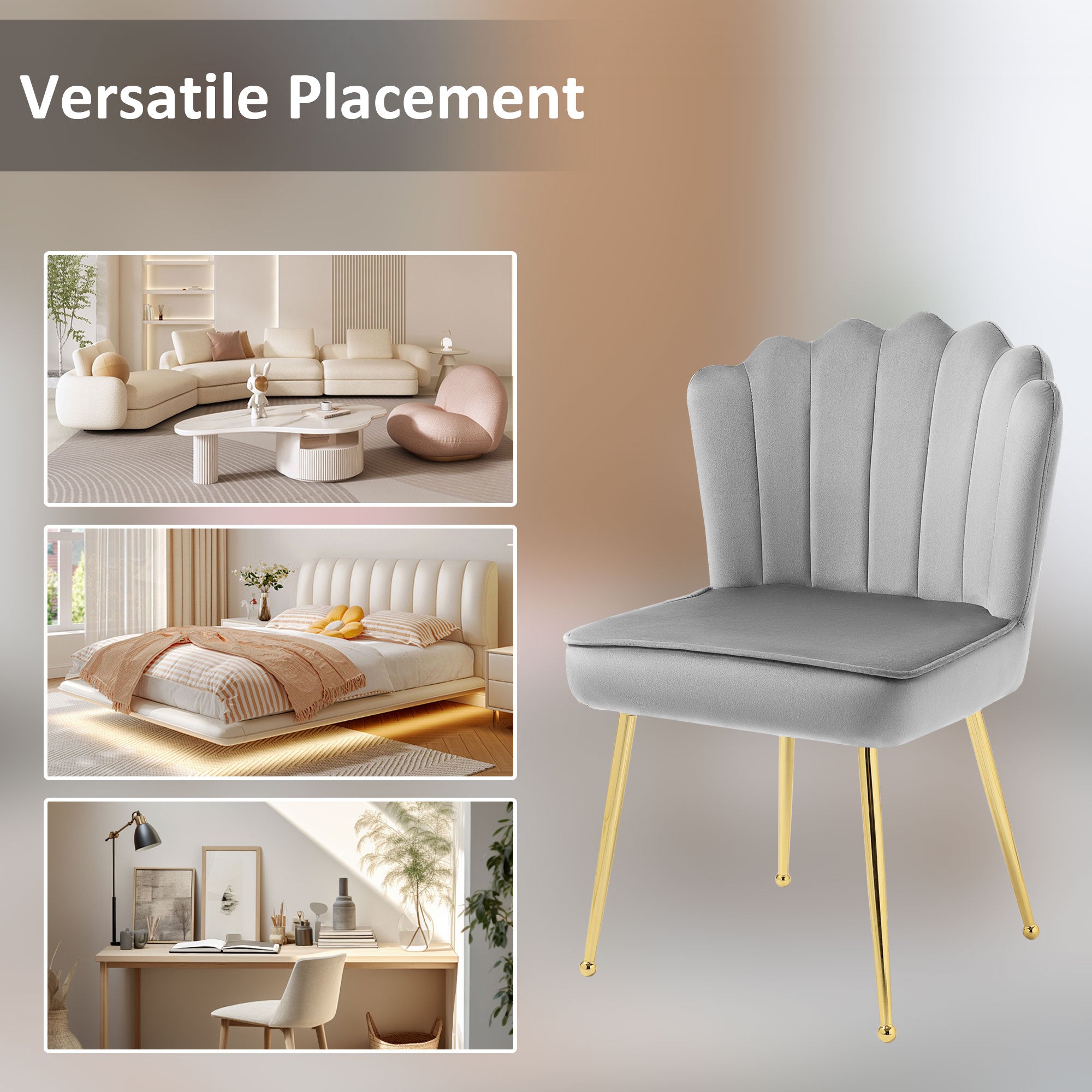 Kozy Velvet-Feel Shell Accent Chair - Grey