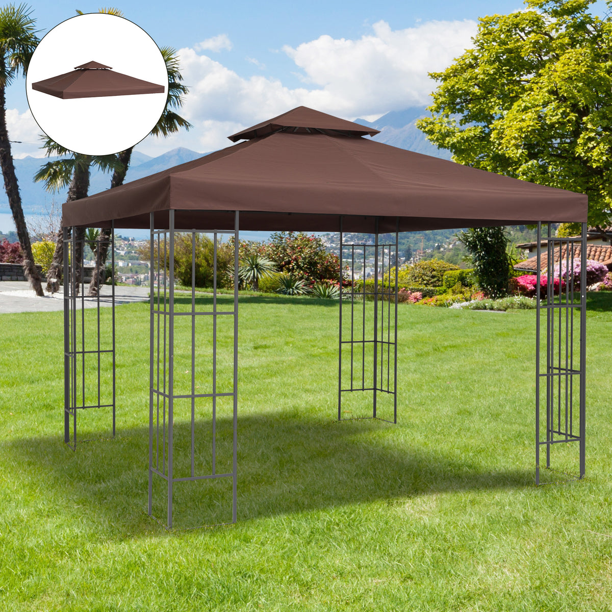 Outsunny 3 x 3(m) Gazebo Replacement Canopies Replacement Cover Spare Part Coffee (TOP ONLY)