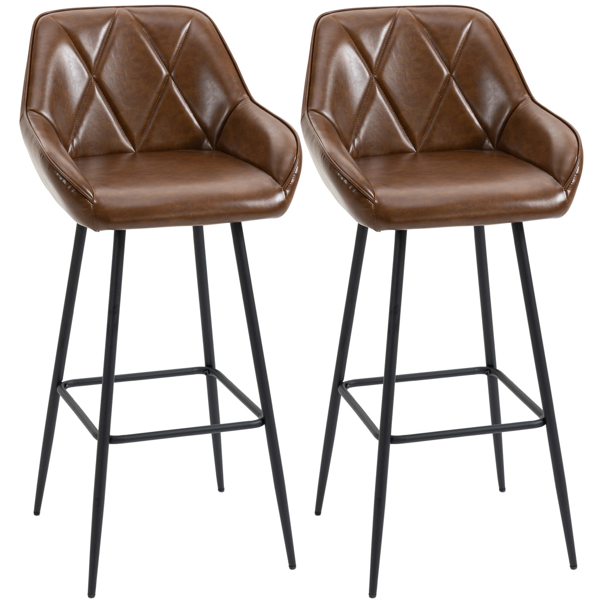 Kozy Retro Bar Stools Set of 2, Breakfast Bar Chairs with Footrest, Kitchen Stools with Backs and Steel Legs, for Dining Area and Home Bar, Brown