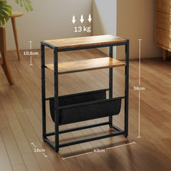 Kozy Narrow Side Table, End Table with 3-Tier Storage, V-Shaped Magazine Holder for Living Room, Bedroom, 43 x 18 x 56 cm, Ru