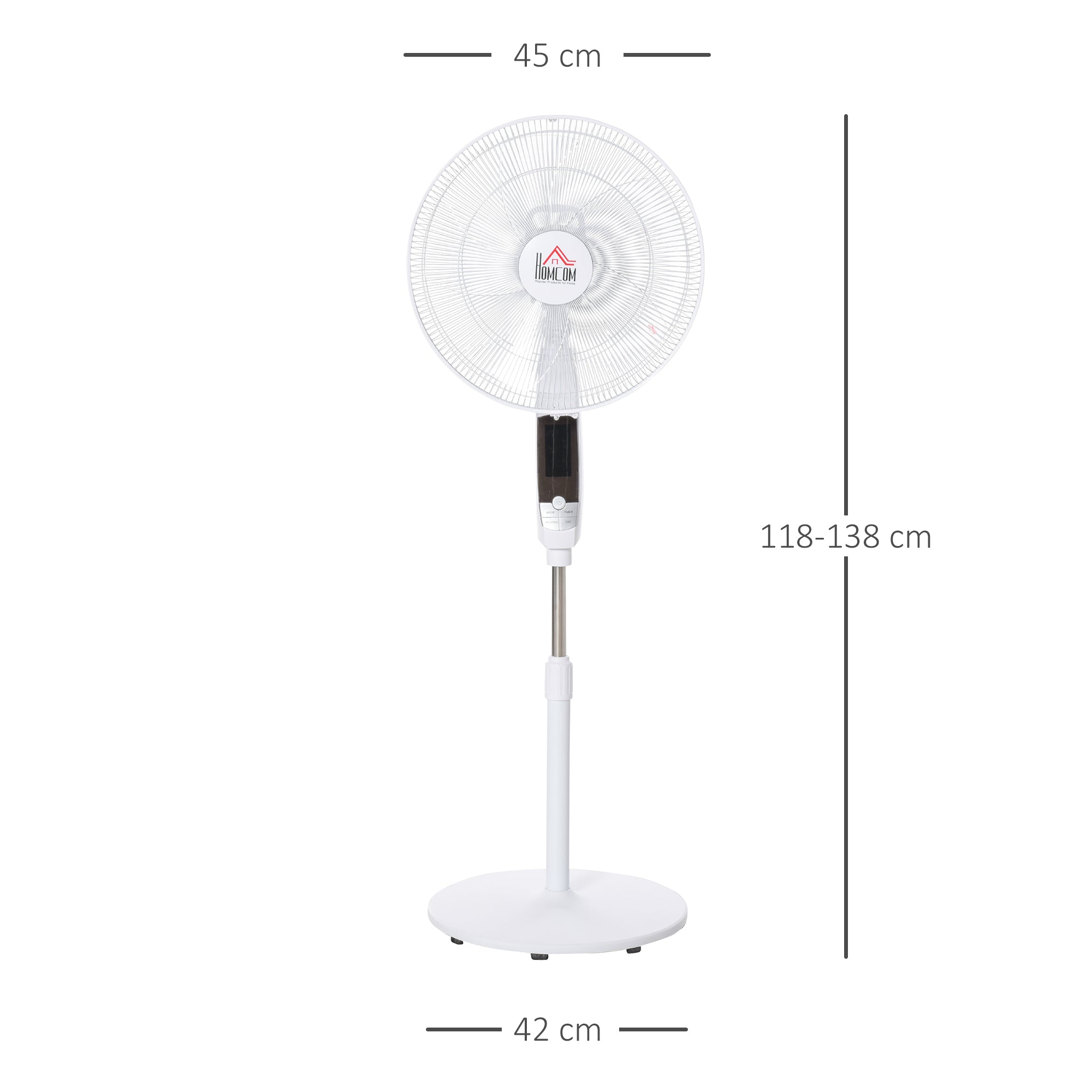Kozy 16'' Pedestal Stand Fan, 3 Speed 3 Mode, 85° Oscillation, LED Panel, 3M Remote Controller, Height Adjustable for Living Room, Bedroom, Garage, Office, Black and White