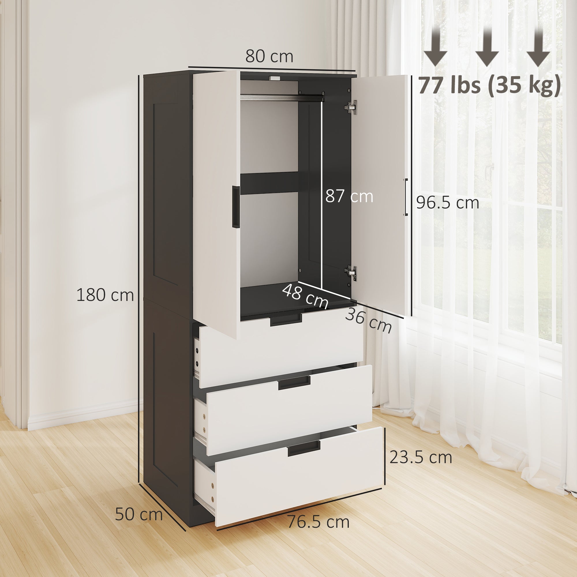Two Door, Two Drawer Wardrobe - White/Brown