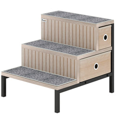 Kozy Dog Stairs with Storage, Non-Slip Cover, Pet Steps for Small Dogs & Older Cats, for Sofa, High Bed, Oak Tone