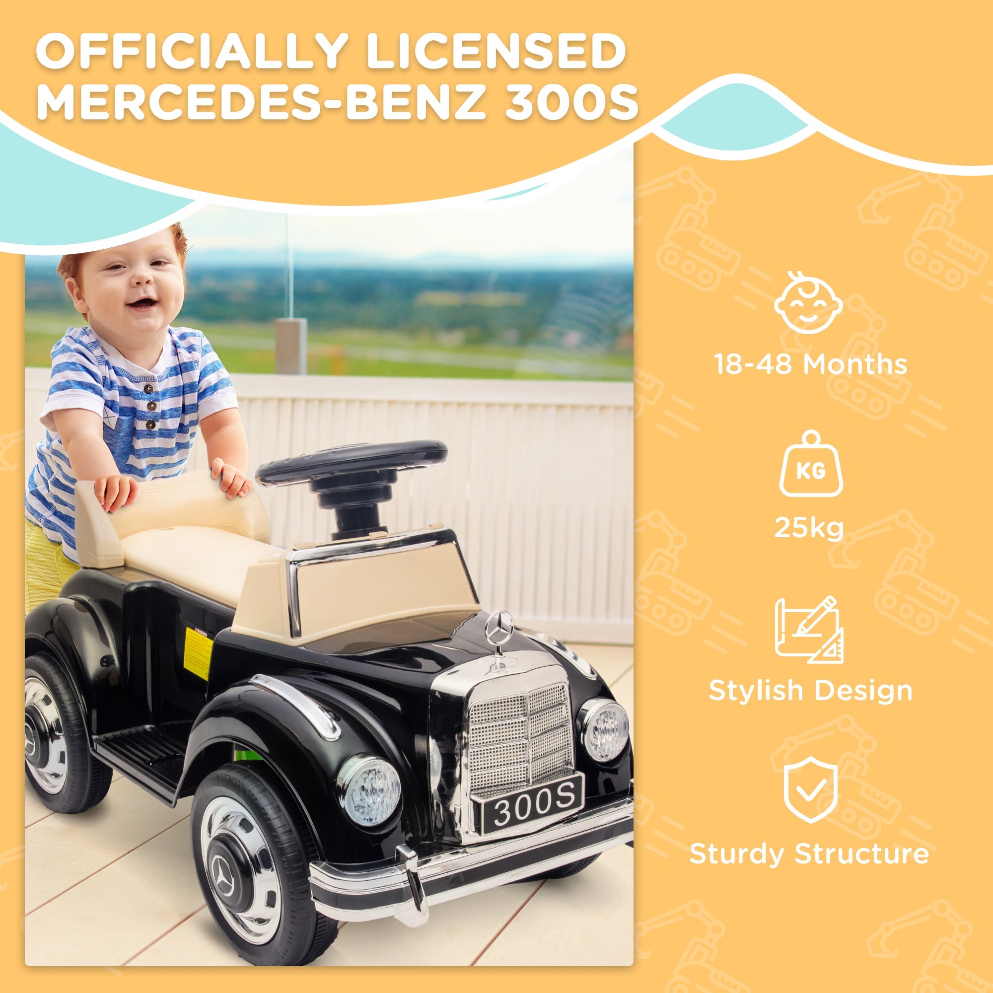 AIYAPLAY Foot to Floor Ride on Sliding Car Mercedes-Benz 300S Licensed for 18-48 months | Aosom UK