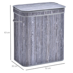 HOMCOM 100L Wooden Laundry Basket w/ Split Compartment Lid Removable Lining Handles Air Holes Ventilation Durable Water